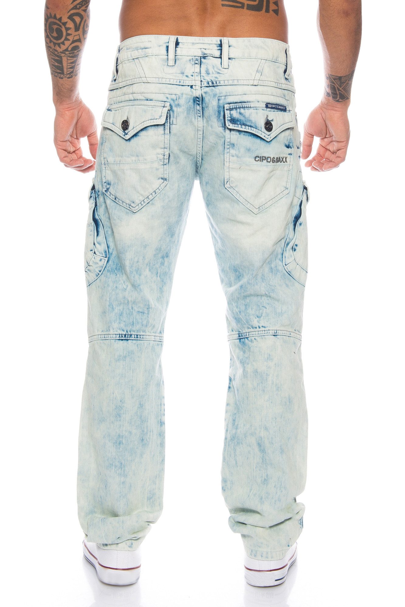 Cipo & Baxx Cargojeans Herren Jeans Hose mit ausgefallener Waschung und Nahtverzierung
