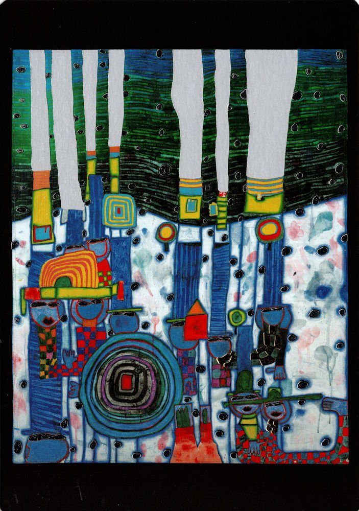 Postkarte Kunstkarte Hundertwasser "Blue Blues"