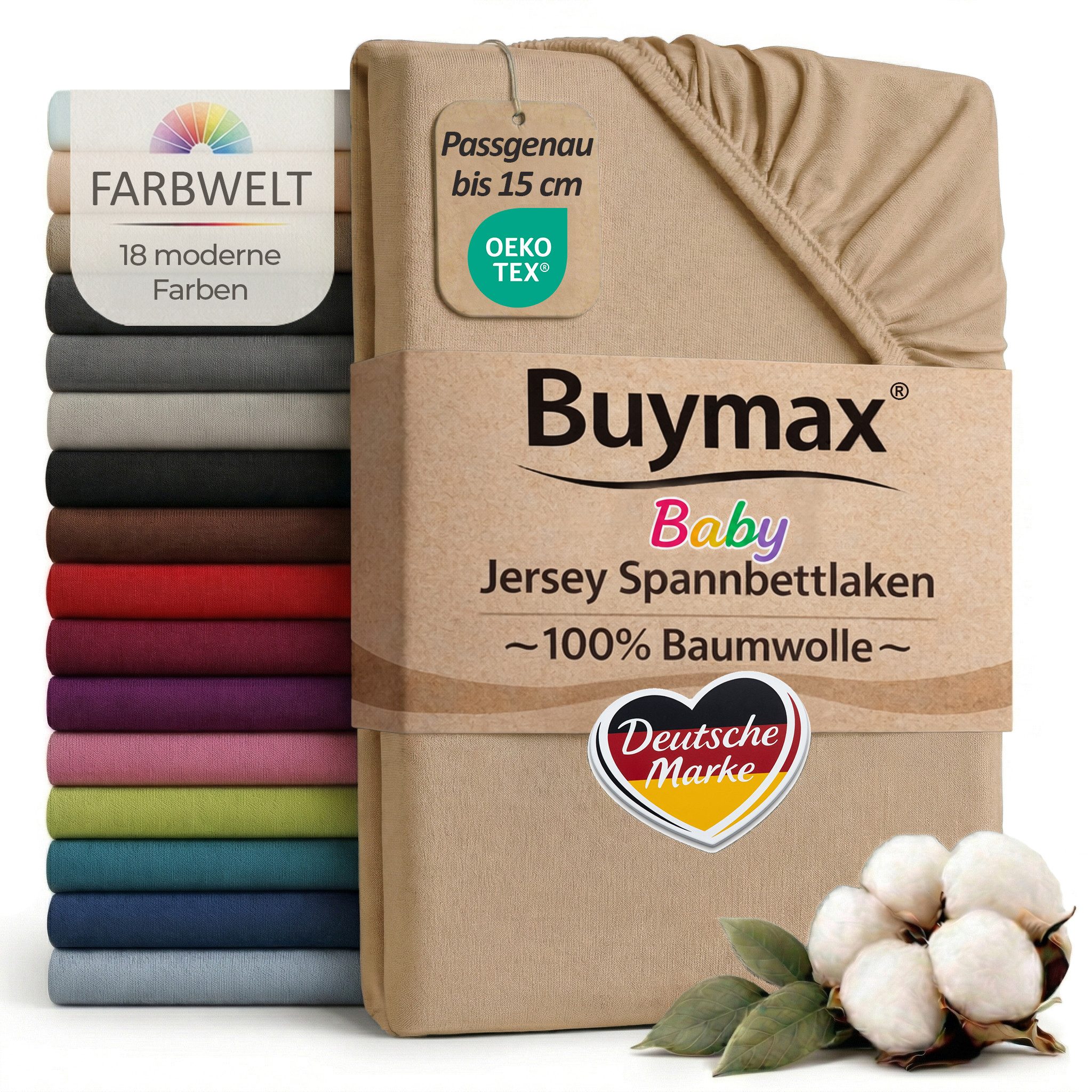 Buymax Spannbettlaken Babybett Kinderbett 60x120cm 70x140cm, Jersey 100% Baumwolle, Gummizug: Rundumgummi, (1 Stück), bis 15 cm Matratzenhöhe, weich, atmungsaktiv, hautfreundlich