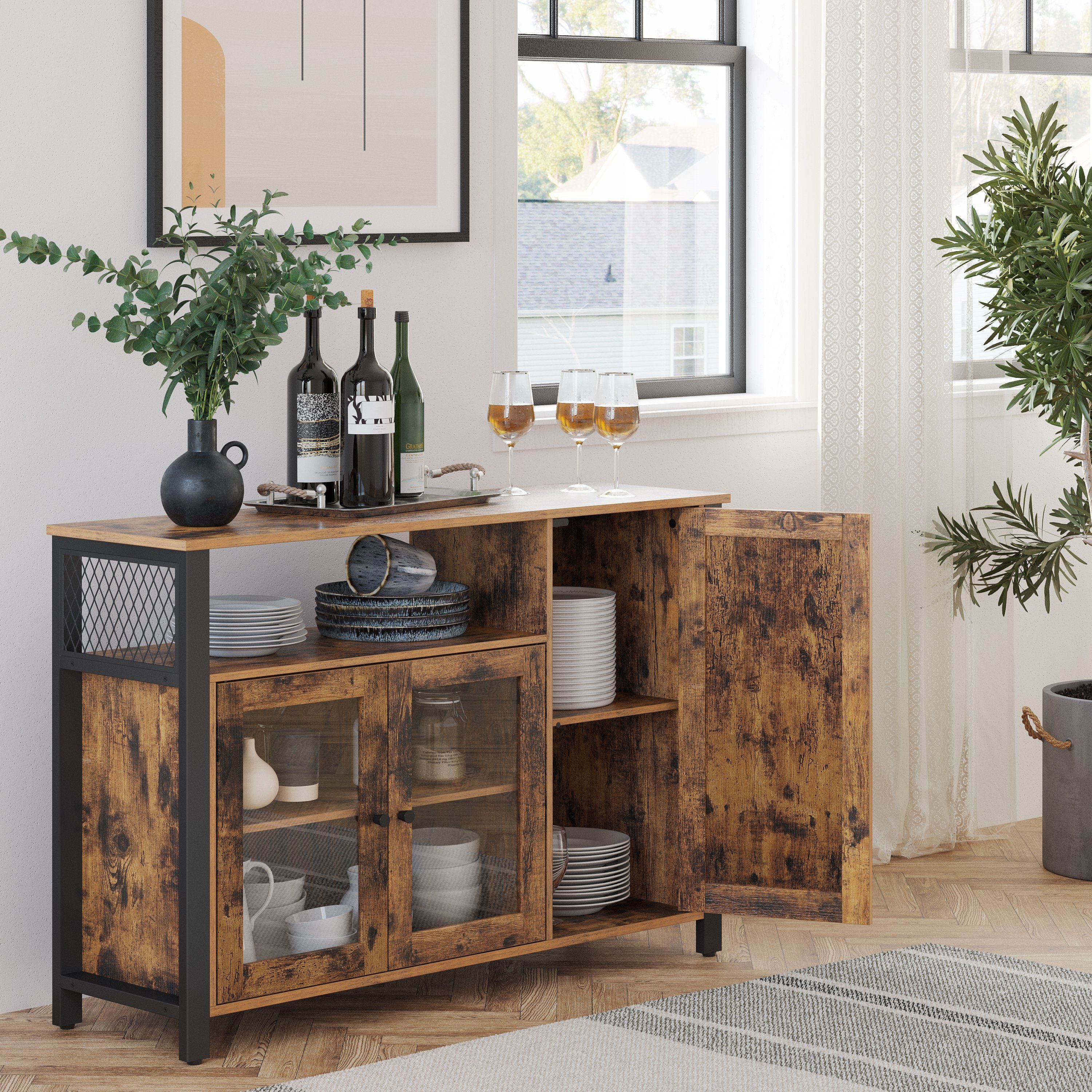 VASAGLE Buffet Küchenschrank Kommode, 110 x 33 x 75 cm, mit 3 Türen günstig online kaufen