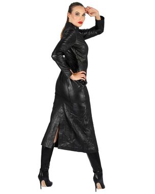 Fetish-Design Lederkleid Langes Lederkleid Frieda langer Arm mit Stehkragen Schwarz aus echtem Lamm-Nappa-Leder