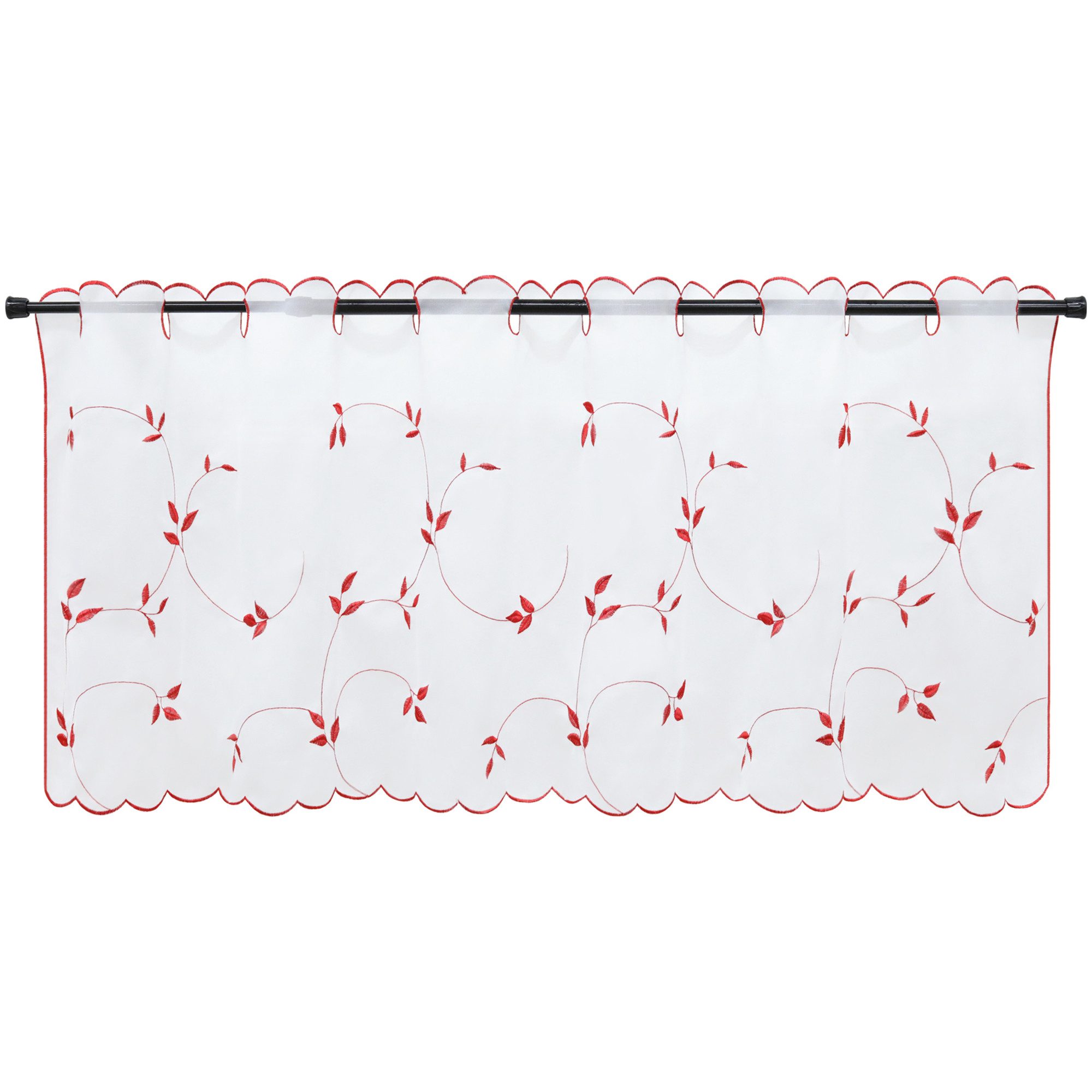 Joyswahl Scheibengardine, Stangendurchzug, halbtransparent, Blattmuster Bistrogardine, Landhausstil, Leinenoptik