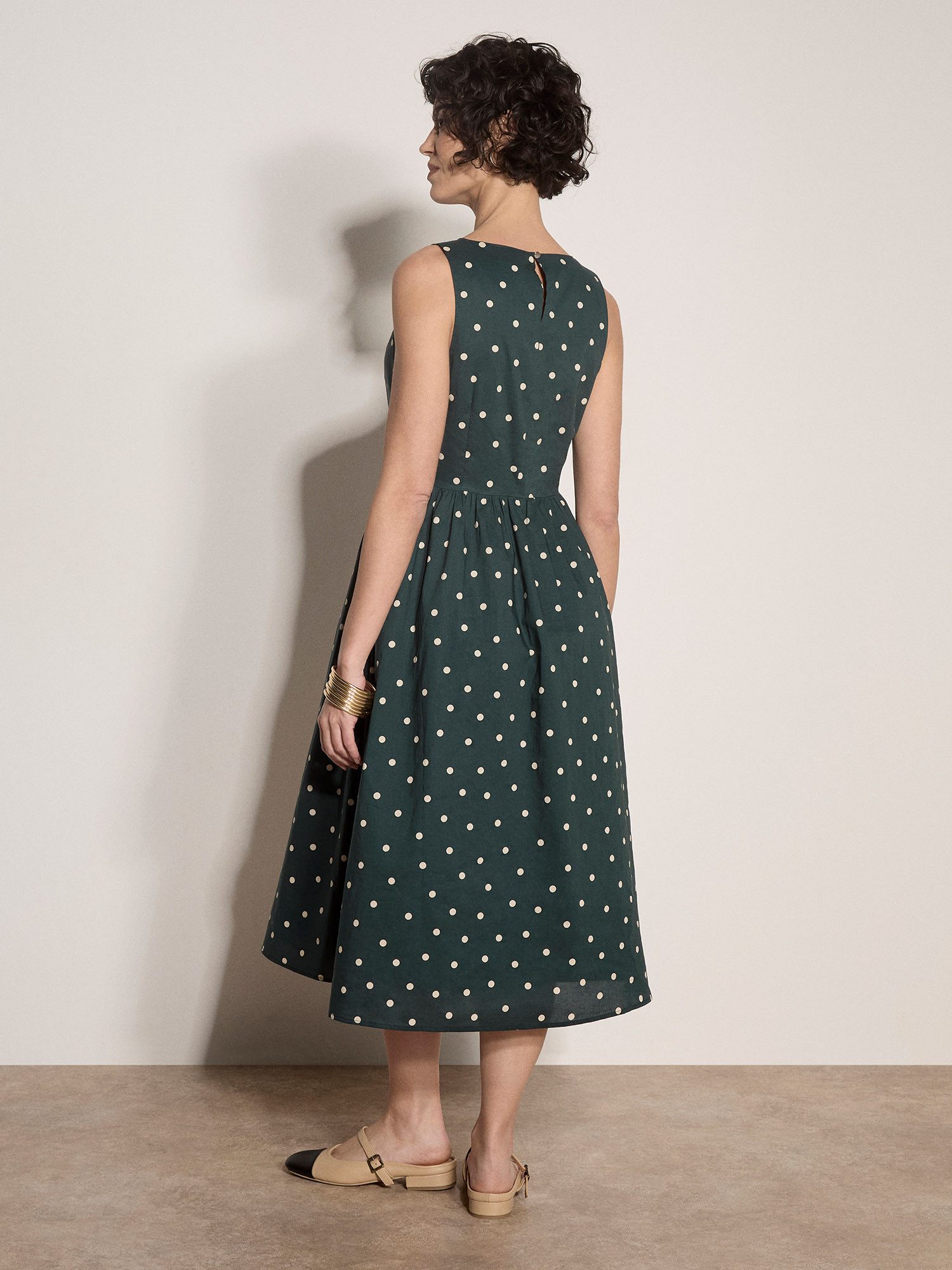 Apricot Midikleid Kleid mit Polka-Dot-Muster mit Schlüssellochausschnitt am Rücken