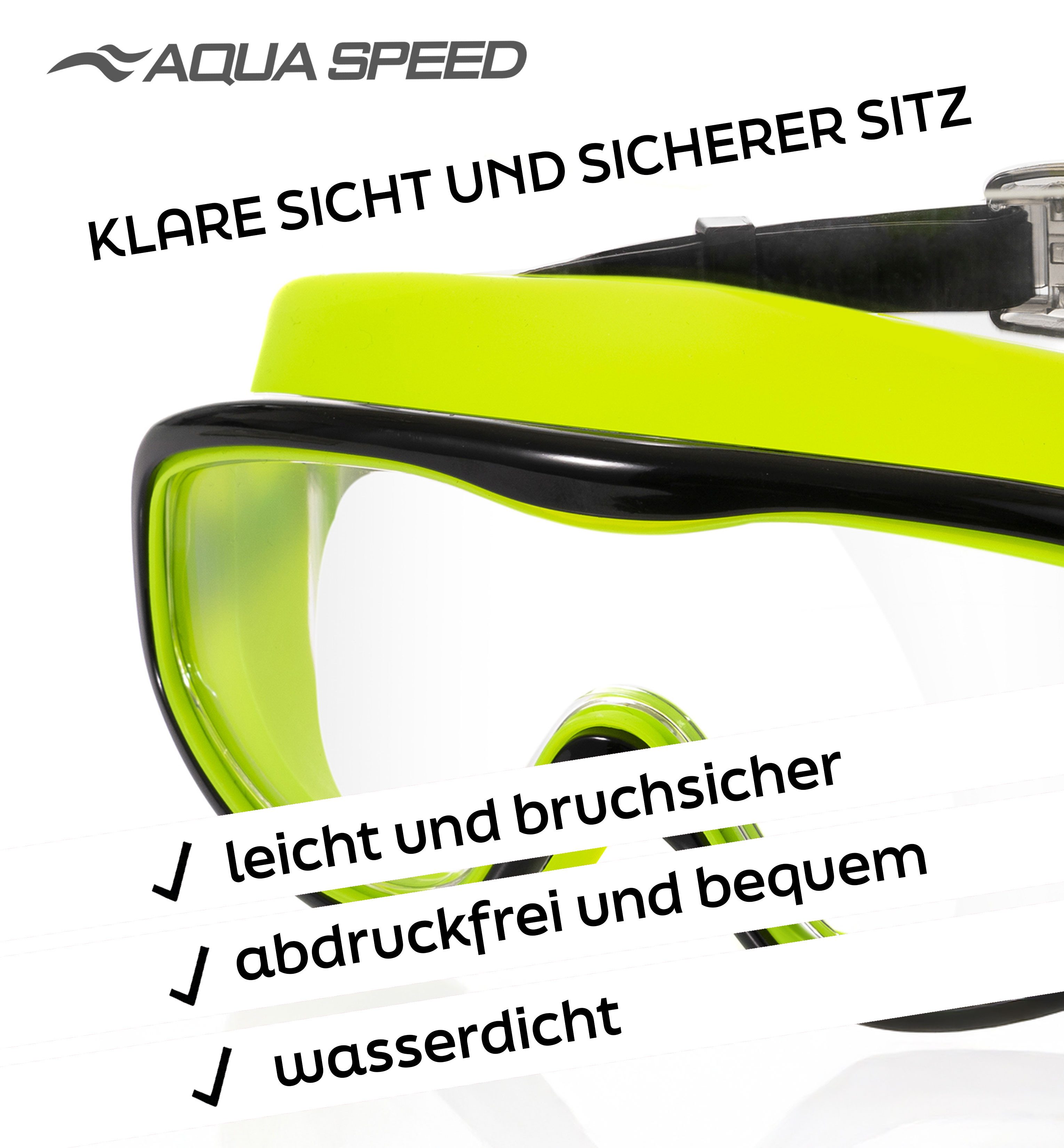 Aqua Speed Schnorchel RAY FS Tauchmaske mit Stoff-Kopfband für Erwachsene / Jugendliche (Einzel Schwimmmaske mit gehärtetem Glas), Taucherbrille Stoffband Einzellinse