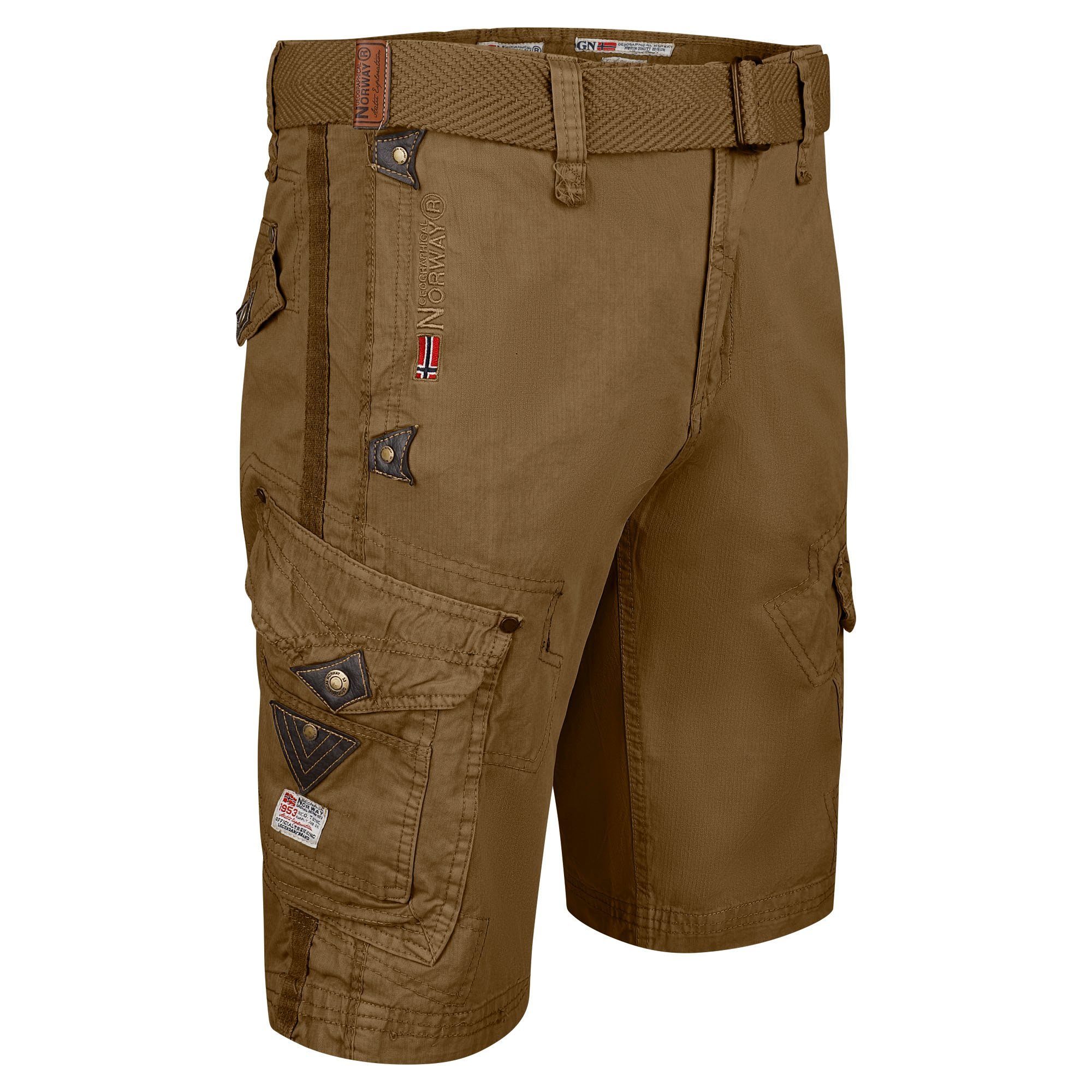 Geographical Norway Cargoshorts Herren Hose mit Basic (1-tlg) kurze BRPEANUT Gürtel KAKI