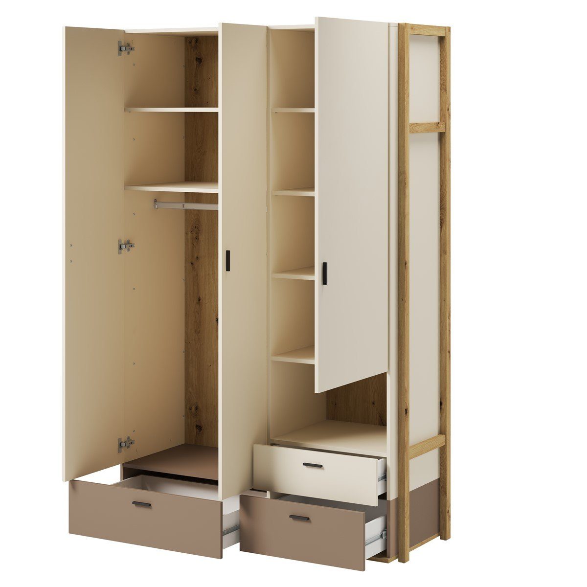 Compleo Kinderkleiderschrank LAGOS 3-türig Schrank, mit 3x Schubladen, Geräumiger Kleiderschrank 125x210x51cm