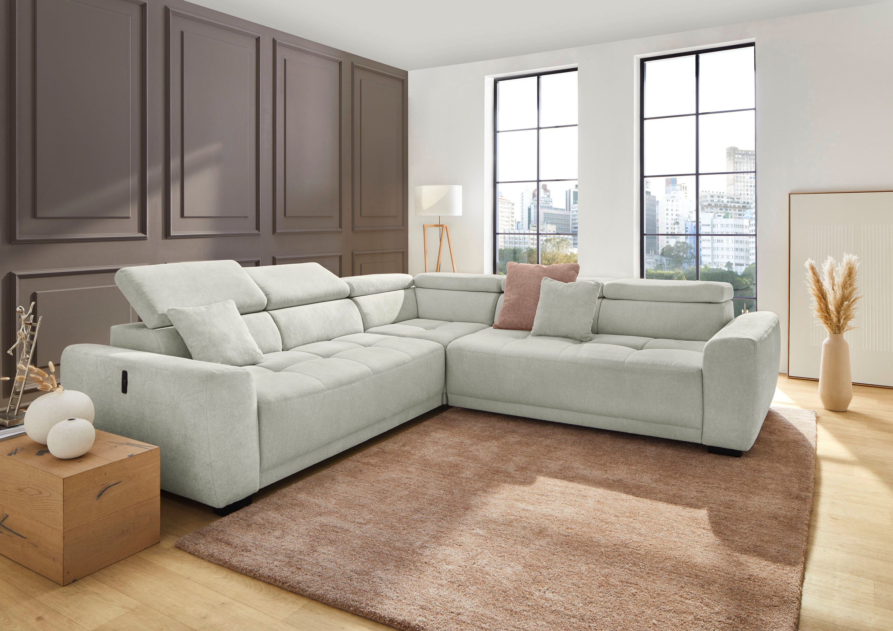 Jockenhöfer Gruppe Wohnlandschaft Monza L-Form, B: 292x292 cm, mit 30 cm elektr. Sitztiefenverstellung, 140kg Belastbarkeit je Sitz, Kopfteilverstellung & USB-Anschluss