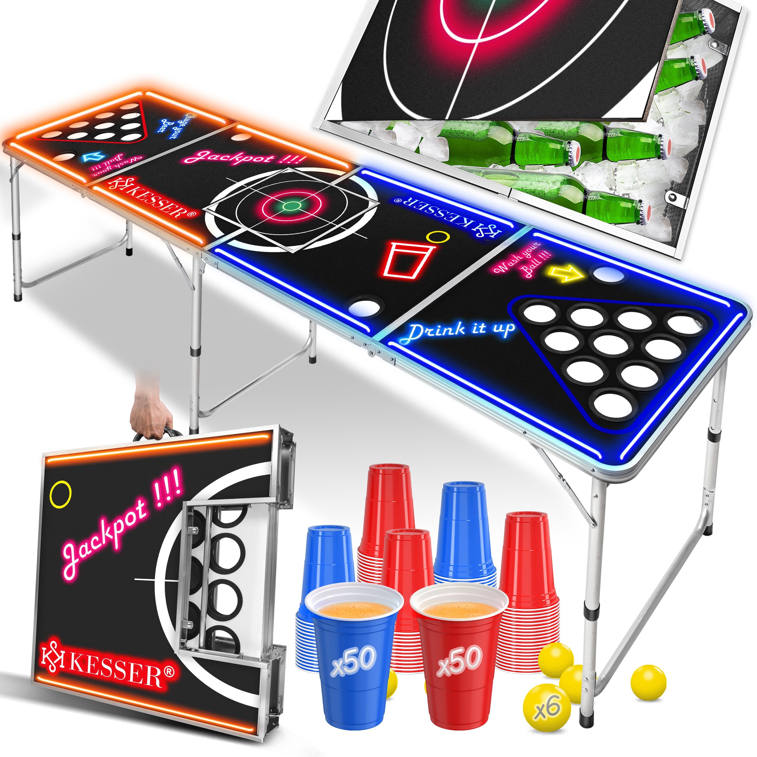 KESSER Klapptisch, Beer Pong Tisch Set Mit LED-Action - inkl. 100 Becher  (50 Rot & 50 Blau), 6 Bälle + Regelwerk Partyspiele Trinkspiel Table  Höhenverstellbar Klappbarer online kaufen | OTTO