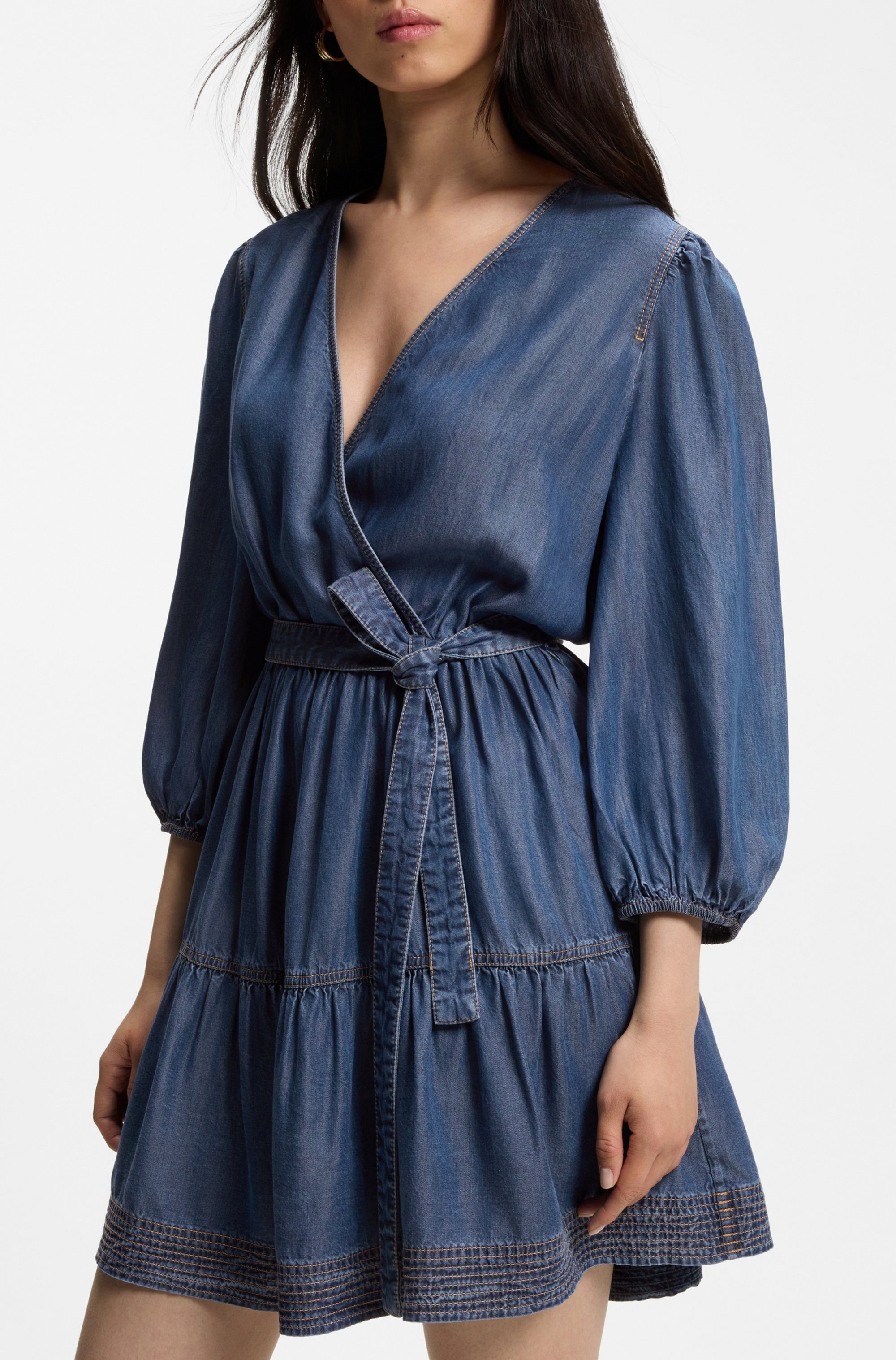 BOSS ORANGE Wickelkleid Dardy Premium Damenmode im Denim-Look, Bindegürtel