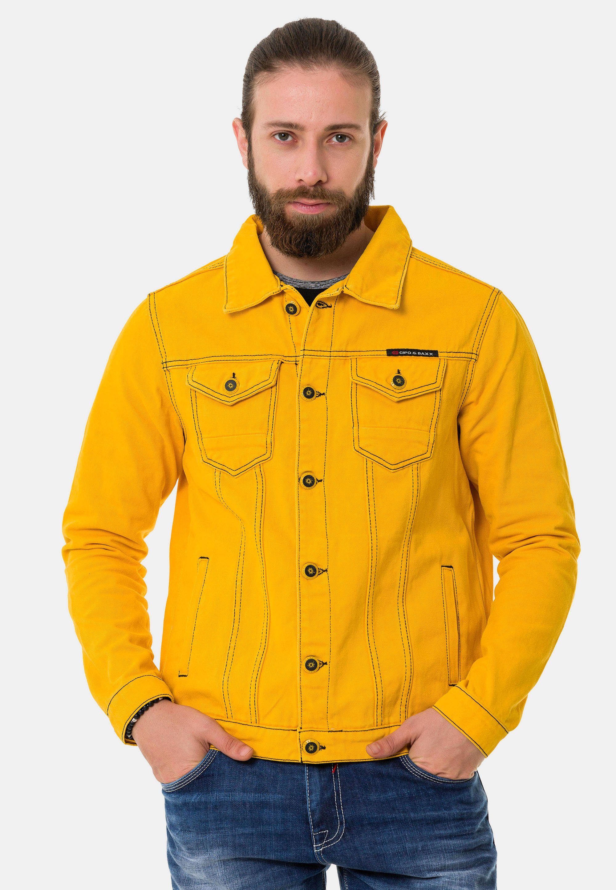 Cipo & Jeansjacke gelb mit Brusttaschen Baxx aufgesetzten