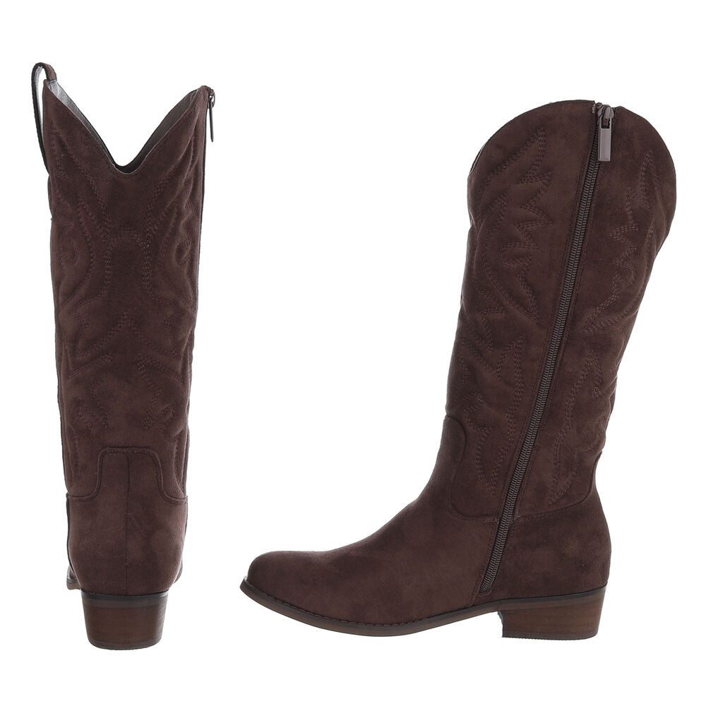 Ital-Design Damen Cowboyboots mit Blockabsatz und Ziernähten Westernstiefel (92299885) Blockabsatz Flache Stiefel in Braun – Bild 5 von 5