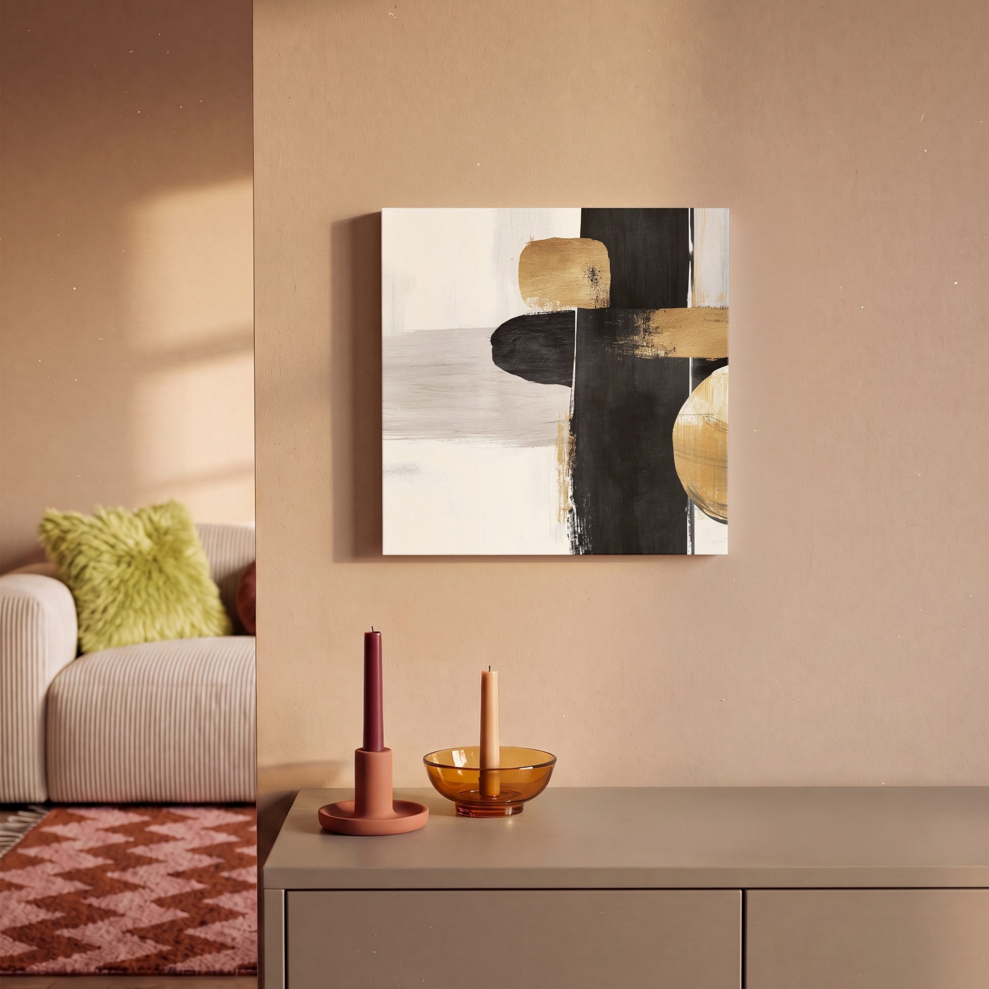 OneMillionCanvasses® Leinwandbild Formen - Pinselstriche - Abstrakt - Gold, Fotodruck (1 St), Leinwand Canvas Wandbild, Wanddekoration 20x30 cm – Bild 2 von 5
