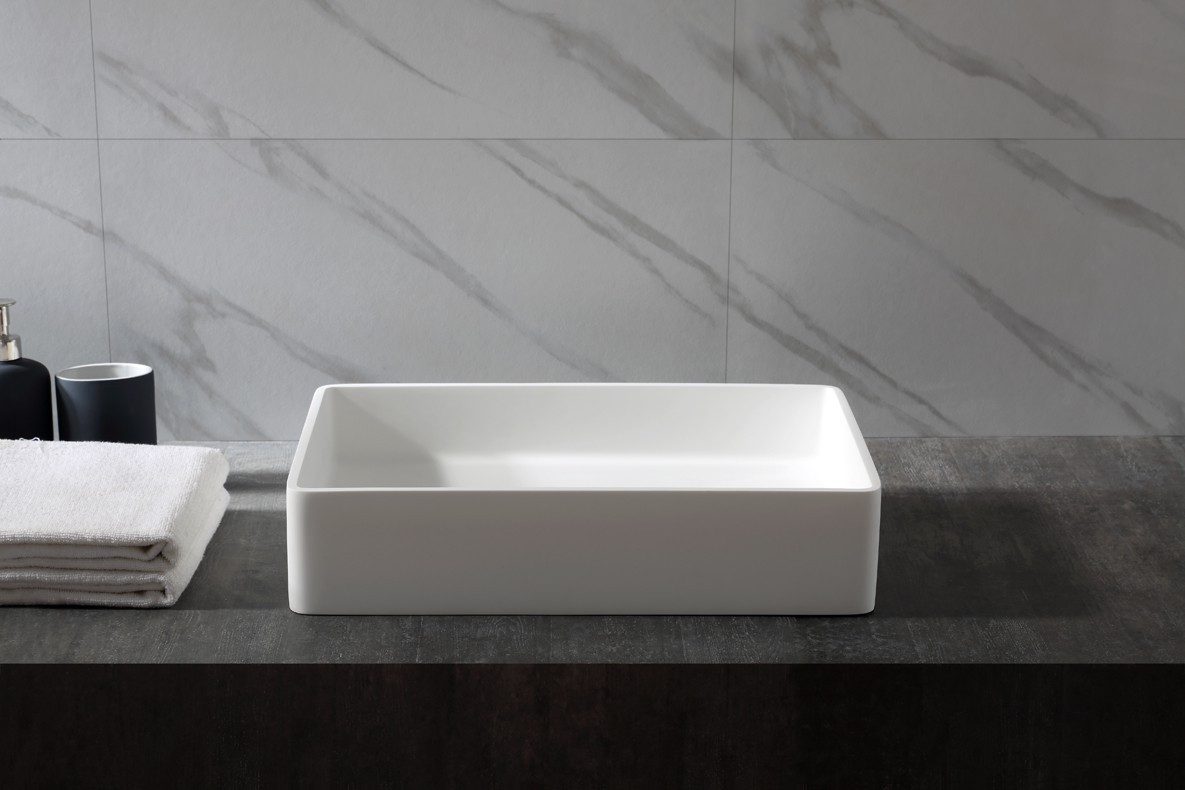 Bernstein Aufsatzwaschbecken AQUA 48cm Weiß matt, Aufsatzwaschbecken Mineralguss matt inkl Ablauf