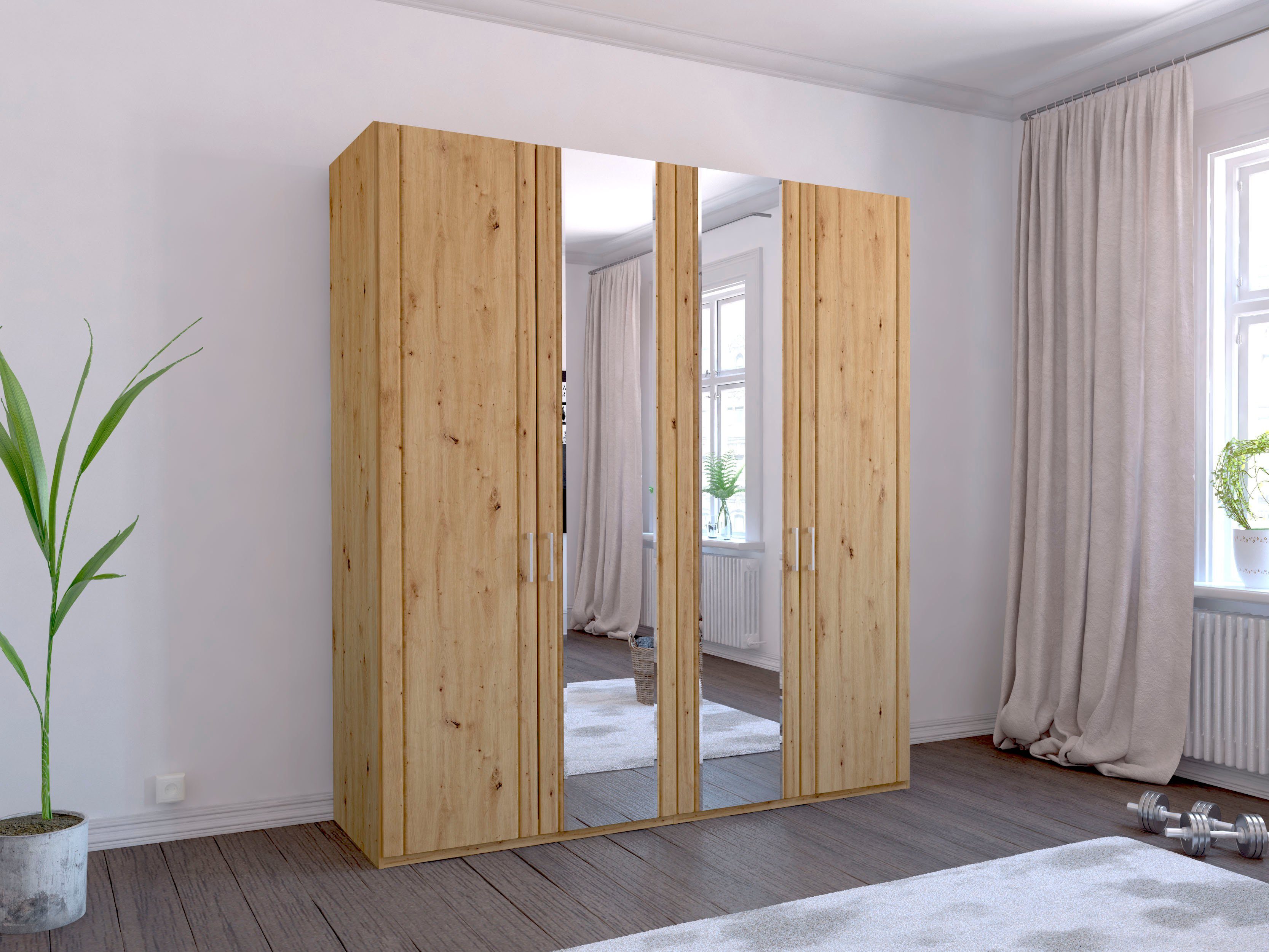 WIEMANN Kleiderschrank Mainau mit Holz- und Spiegeltüren