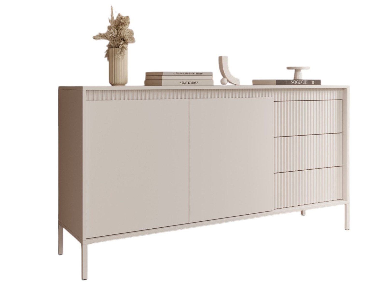 Compleo Kommode mit Lamellen, gerillte Front, JULO, zweitürig, Schubkastenkommode