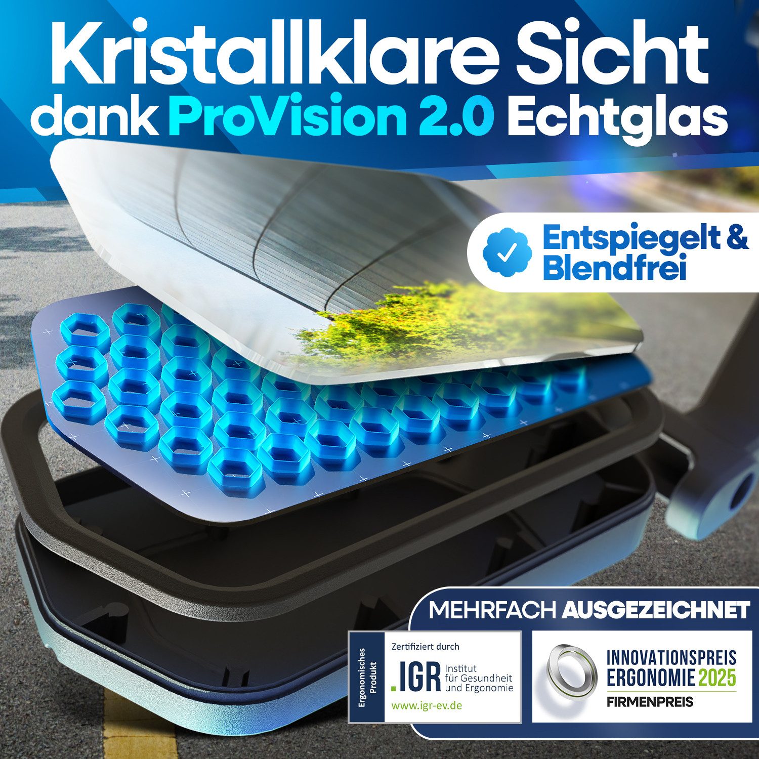 Nextcover Fahrradspiegel NEXTCOVER® Fahrradspiegel für Lenker mit ProVision-Echtglas