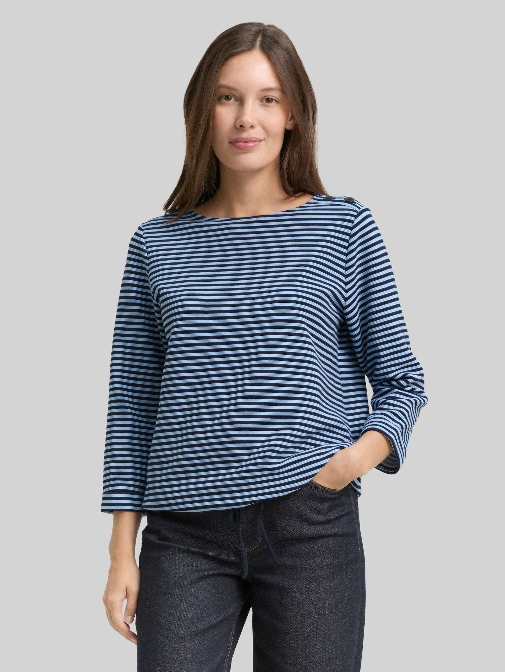 Tom Tailor 3/4-Arm-Shirt T-Shirt (im Einserpack) Langarmshirt mit Knopf-Details