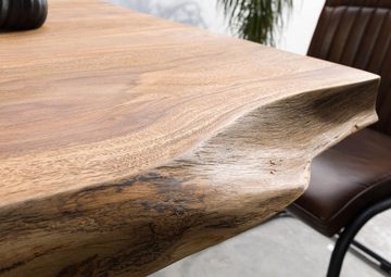 Massivmoebel24 Baumkantentisch FREEFORM (160x90x77 Sheesham, Baumkantentisch Esstisch aus Holz massiv Massivholz Küchentisch), Echte Baumkante, Natürliche Risse und Unebenheiten