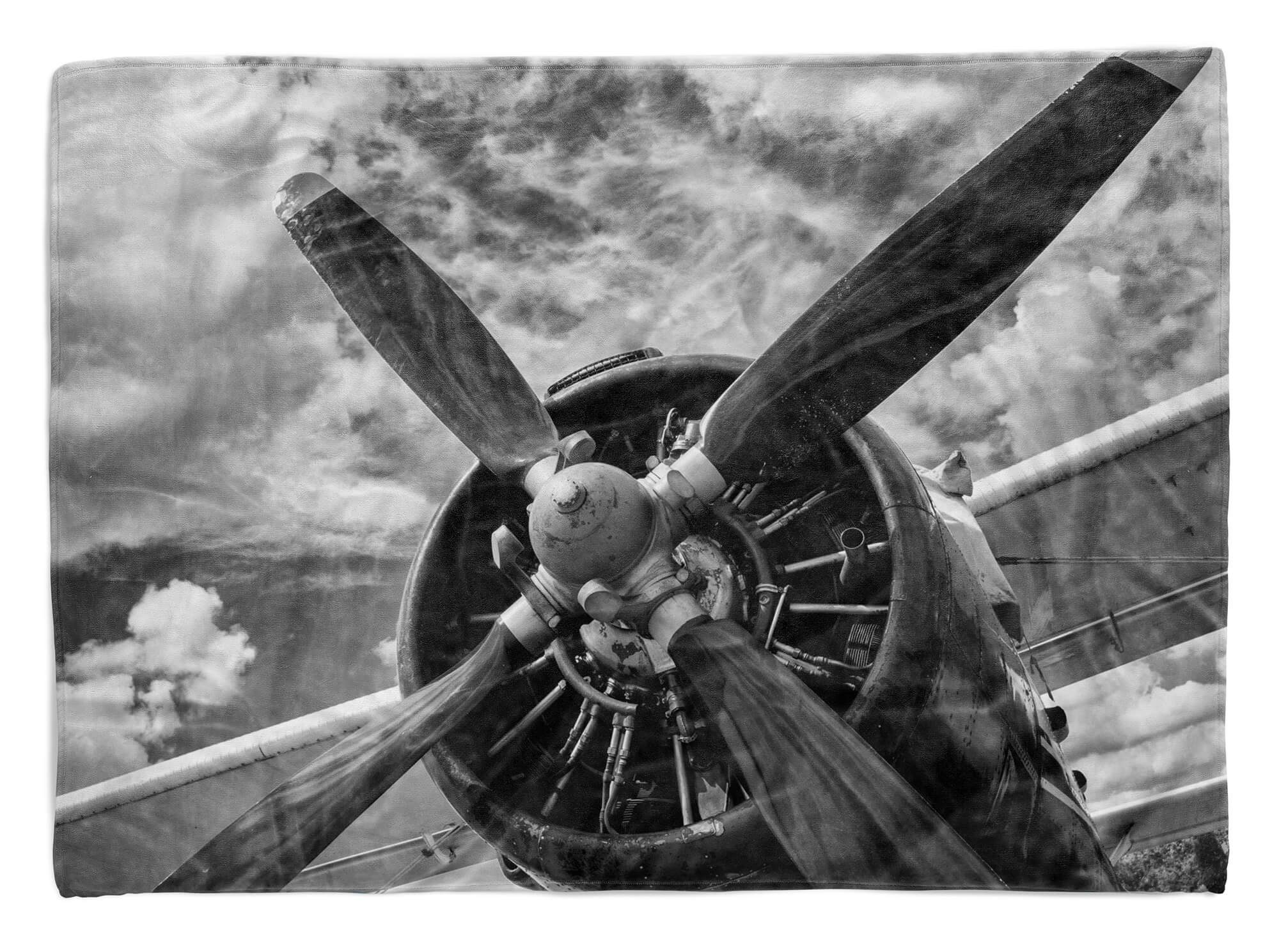 Sinus Art Handtücher Handtuch Strandhandtuch Saunatuch Kuscheldecke mit Fotomotiv Propeller Flugzeug, Baumwolle-Polyester-Mix (1-St), Handtuch | Saunahandtücher
