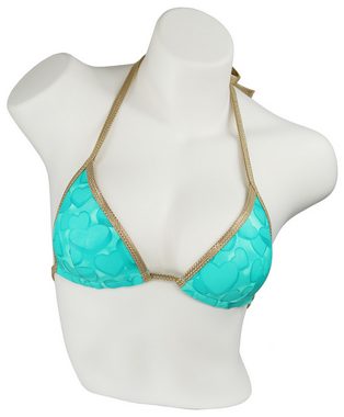 Miss Beach Triangel-Bikini-Top wattiert, Glanz-Optik mit Herz-Print, Vorgeformtes Bikini-Oberteil