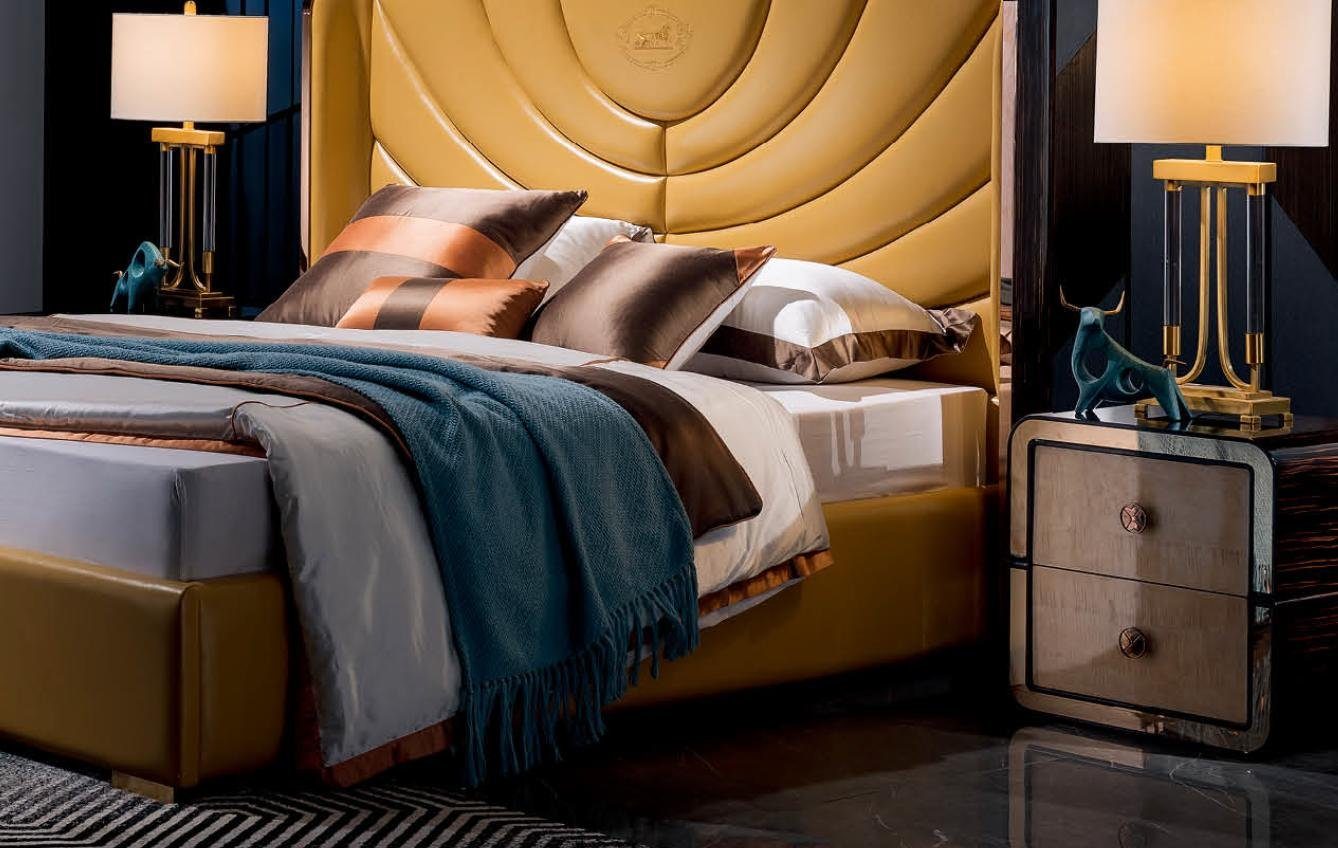 JVmoebel Bett, Luxus Doppel Betten Schlafzimmer Polster Metall Design Bett Leder