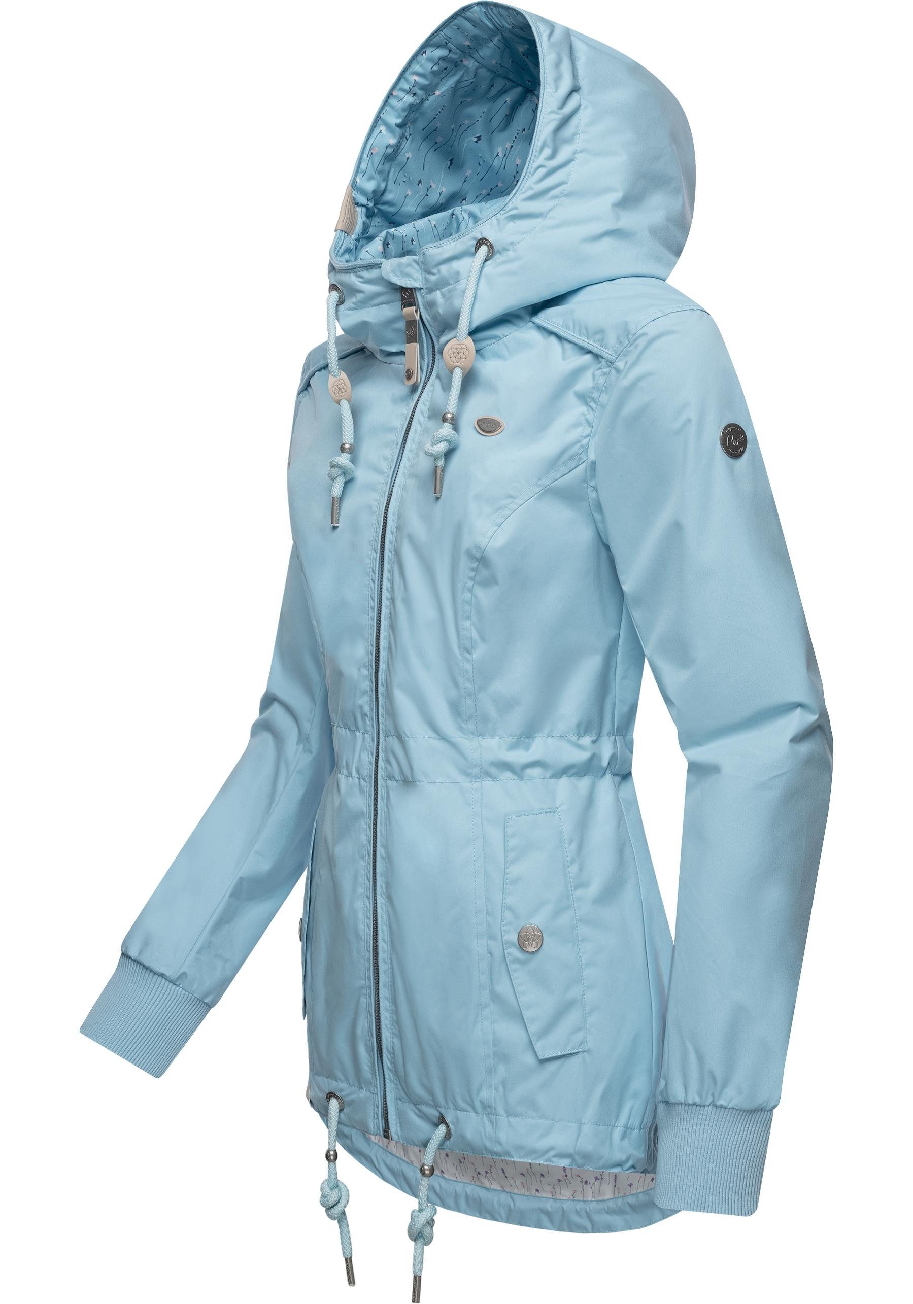 Ragwear Outdoorjacke Danka stylische Übergangsjacke pastellblau mit Kapuze großer