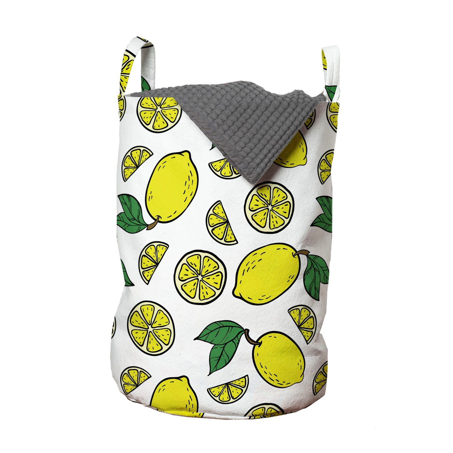Abakuhaus Wäschesäckchen Wäschekorb mit Griffen Kordelzugverschluss für Waschsalons, Zitronen Vivid Sommer Citrus Blossom | Wäschesäcke