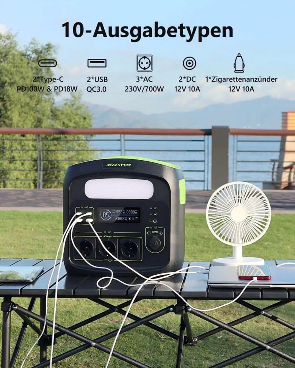 Rolipo Stromerzeuger Tragbare Powerstation, 483Wh Solargenerator 700W(1400W Spitze), 0,7 in kW, USV-Funktion Mobiler Stromspeicher für Camping, Wohnmobil & Reise