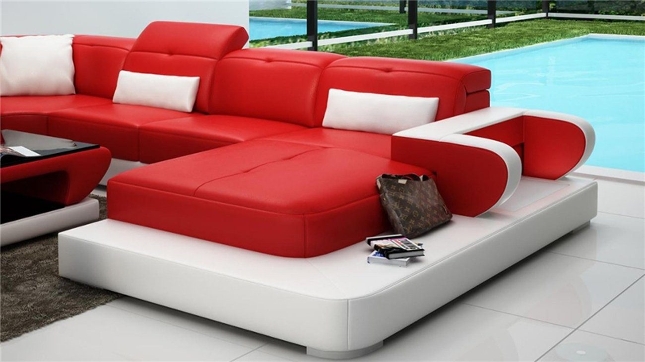 Wohnlandschaft in Europe U Ledersofa Ecksofa Rot Made Couch, Form Ecksofa Beleuchtete Sofa JVmoebel