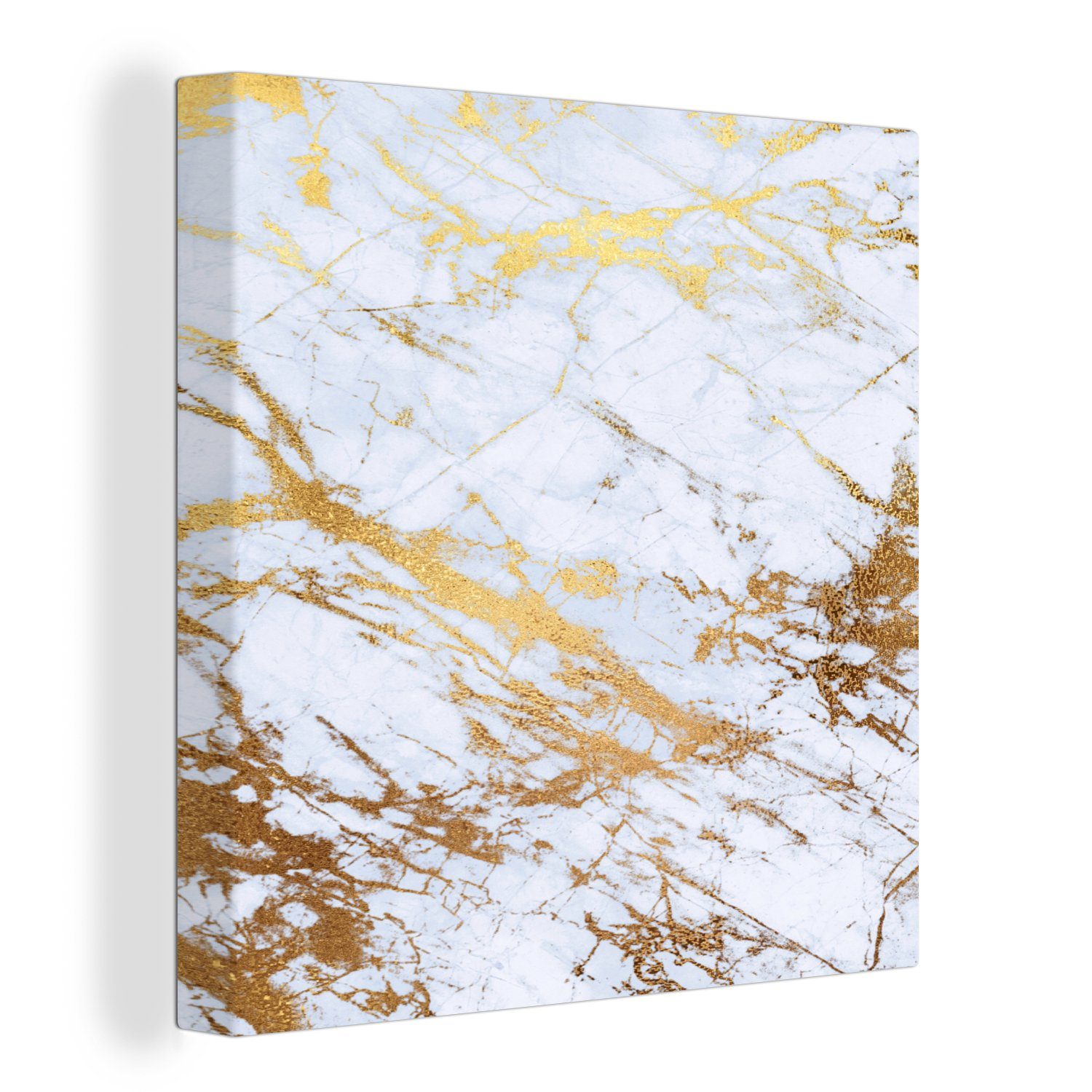 OneMillionCanvasses® Leinwandbild Marmor - Gold - Wohnzimmer für St), (1 Weiß Marmoroptik Schlafzimmer - Luxe Bilder - - Glitzer, Leinwand