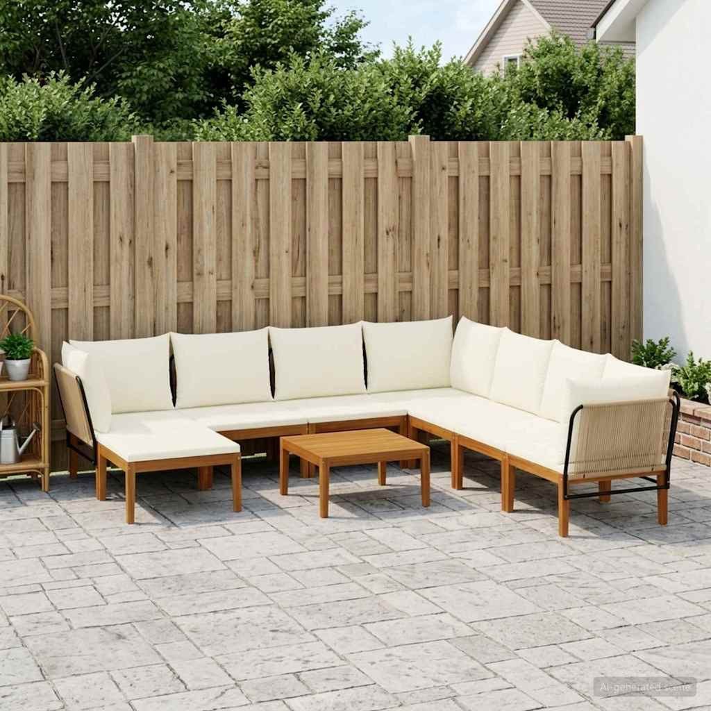 vidaXL Sofaelement 9 Stk. Massives nholz & Seil Natur (9 St)