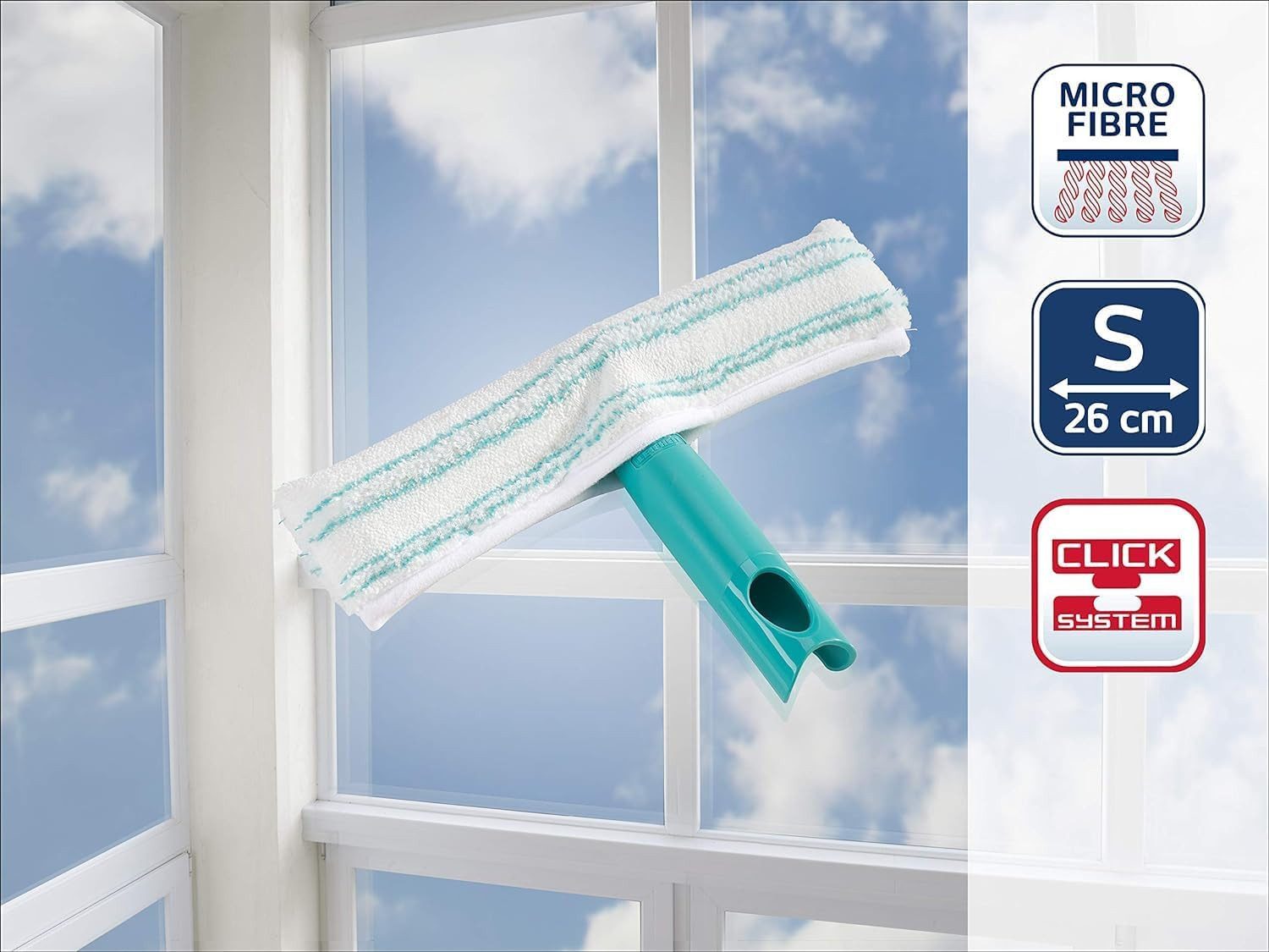 Leifheit Fensterreiniger Window Washer M 2‑Faser‑Bezug Doppelseitig 26cm Fenster Gläser Spiegel, (Packung) 2-Faser-System, Mikrofaserbezug, doppelte Reinigungskraft