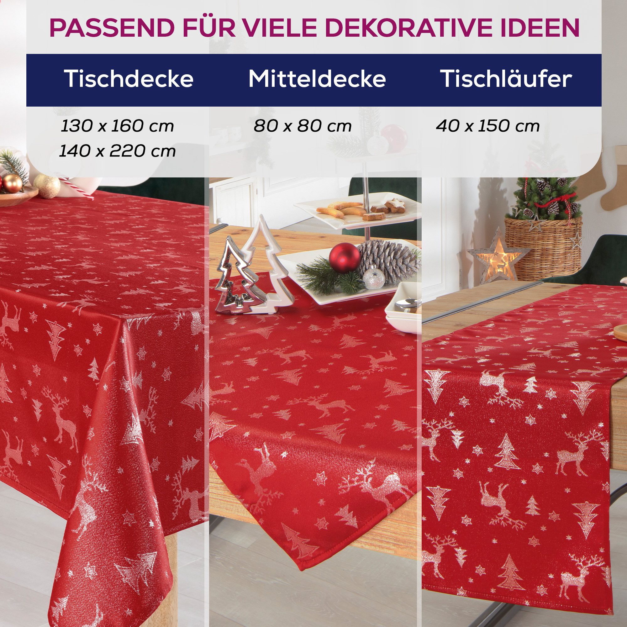 Beautex Tischdecke Lurex Tischdecke Weihnachten, Silber Gold glänzend, Weih günstig online kaufen