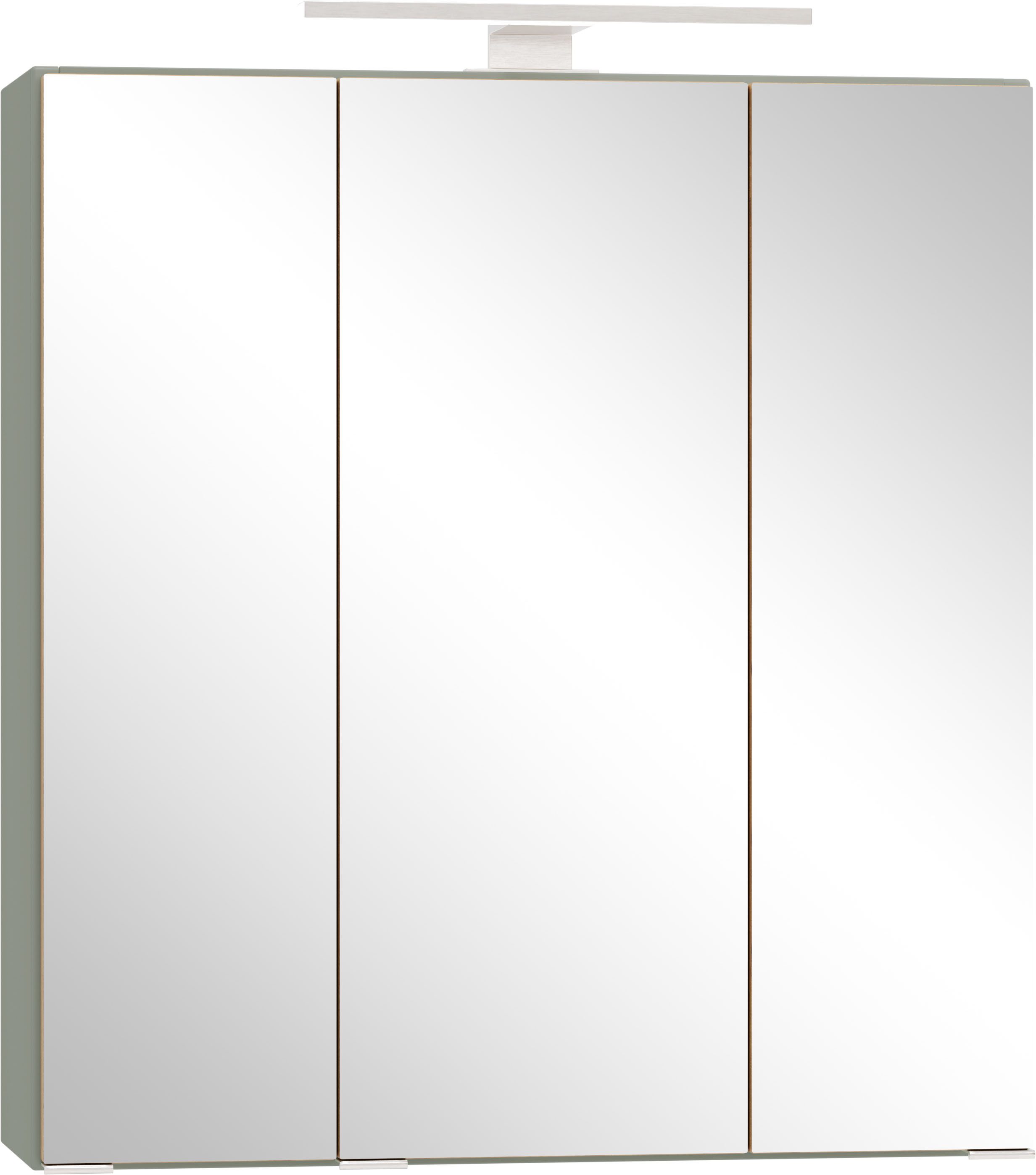 welltime Spiegelschrank TRIENT, 3D-Spiegelschrank 60 cm, gedämpfte Scharniere (Maße (B/H/T): ca. 60/64/20 cm) Schilfgrün/Wildeiche, gedämpfte Scharniere