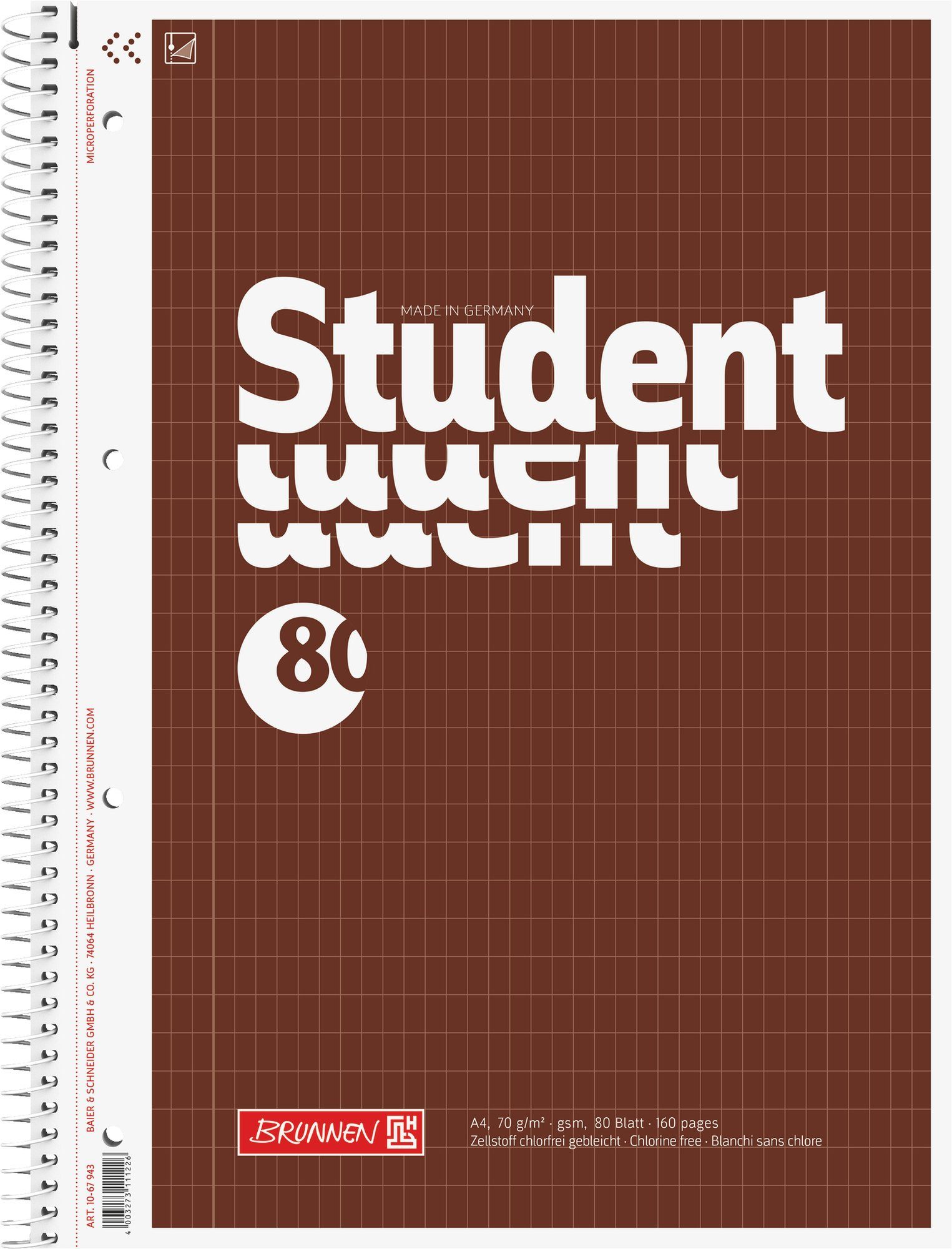 Baier & Schneider Collegeblock Collegeblock Student A4 80 Blatt rautiert braun