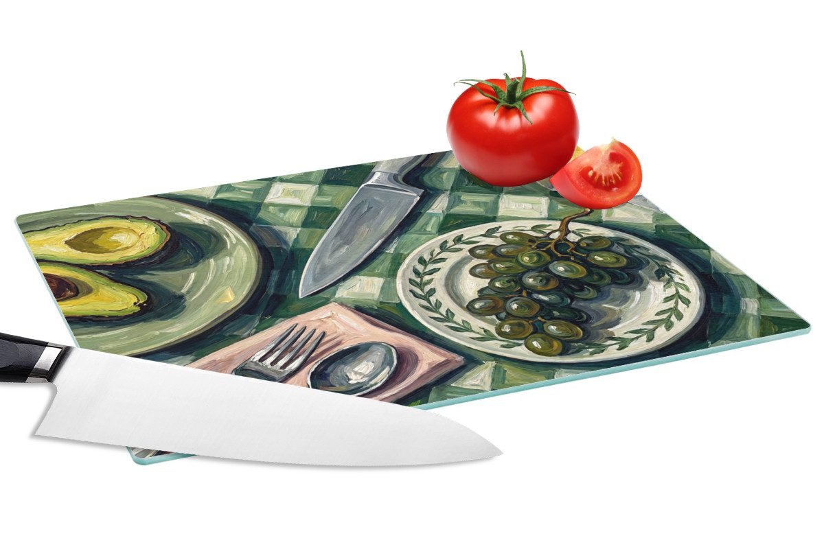 MuchoWow Schneidebrett Essen – Frühstück – Tisch – Modern – Grün, Glas, Schneidebrett Glas, Küchenbrett, Rutschfest, 28x20 cm