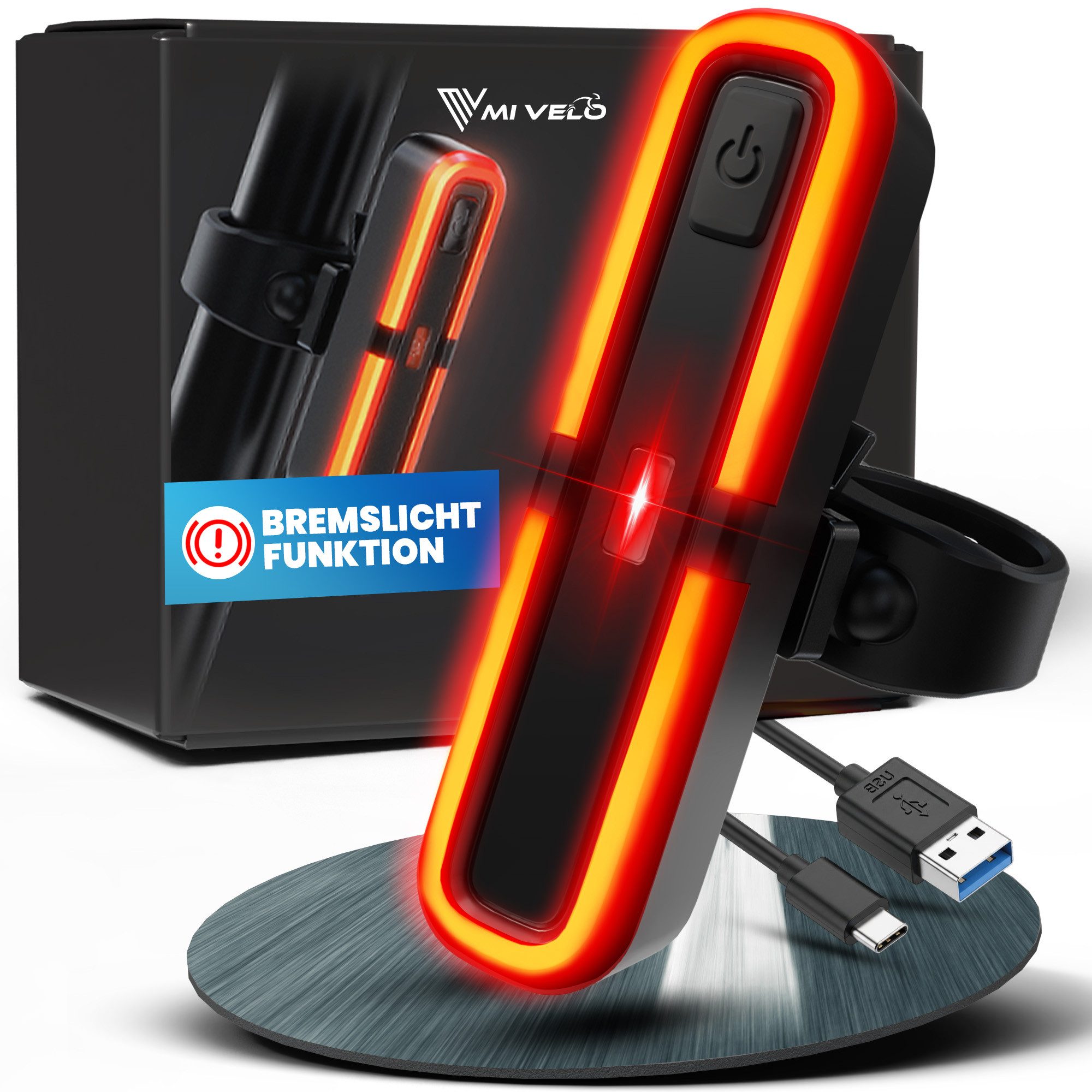MIVELO Fahrrad-Rücklicht mit Bremslicht StVZO zugelassen mit 48 COB LEDs Akku USB aufladbar, 220° Leuchtwinkel