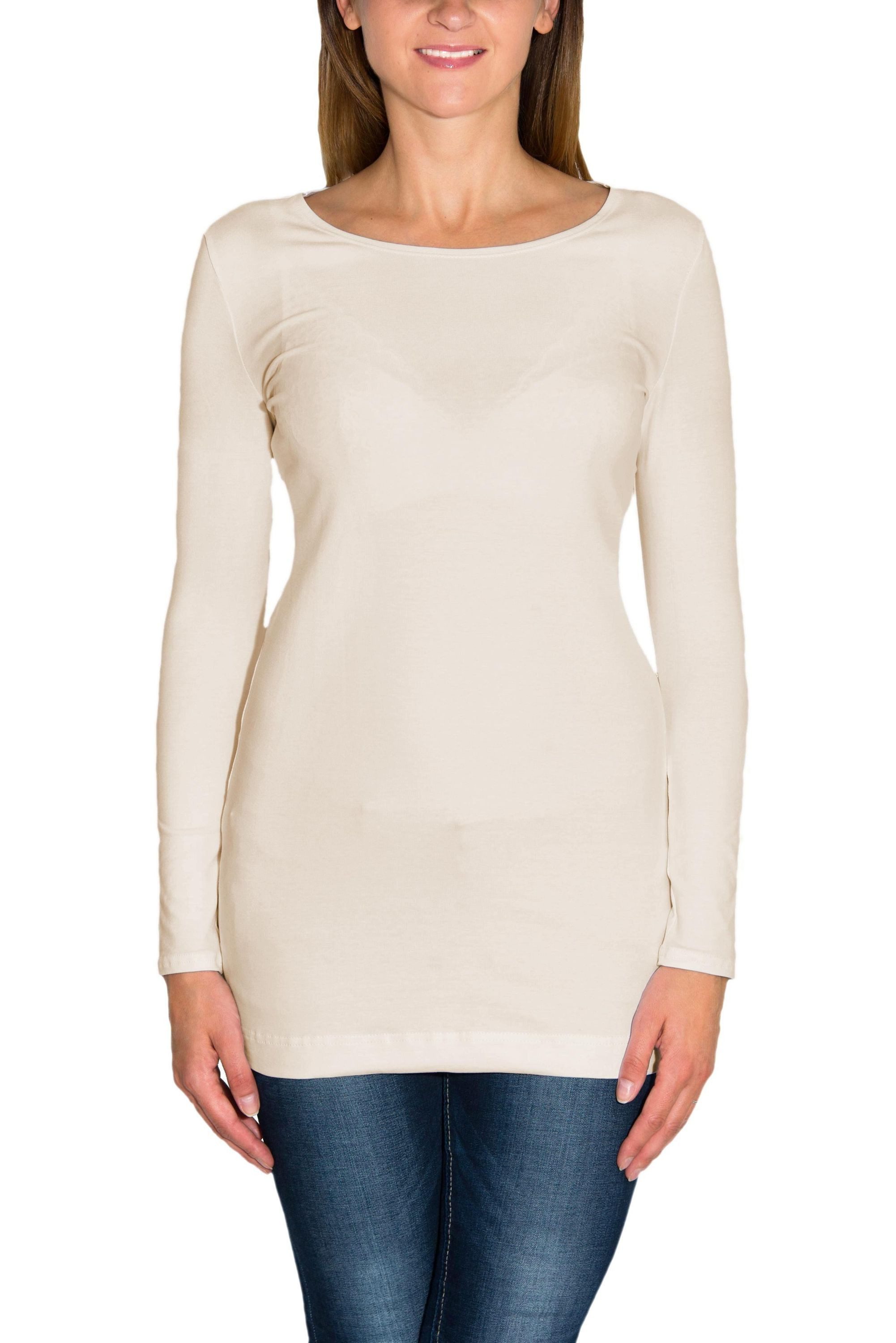 Alkato Langarmshirt Alkato Damen Langarm Longshirt Langarmshirt Tunika Basic Shirt