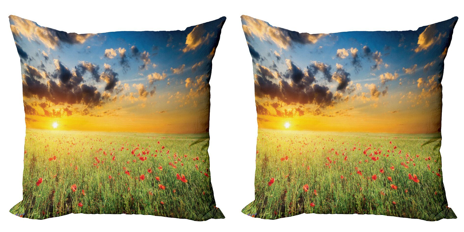 Kissenbezüge Modern Accent Doppelseitiger Digitaldruck, Abakuhaus (2 Stück), Natur Sonnenuntergang an der Wiese Poppy