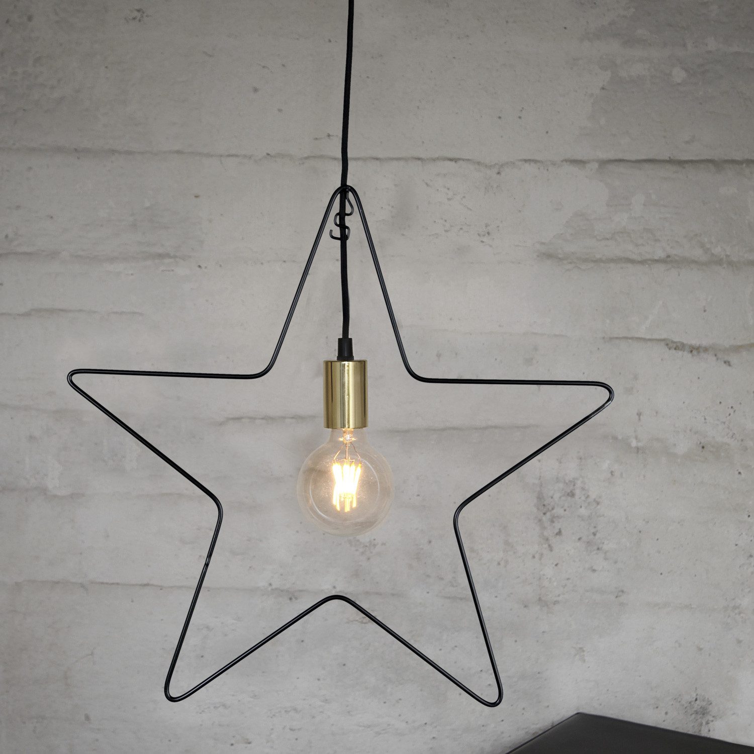 STAR TRADING LED Stern Hängestern Lampenhalterung Stern Dekoleuchte 5-zackig E27 50cm schwarz