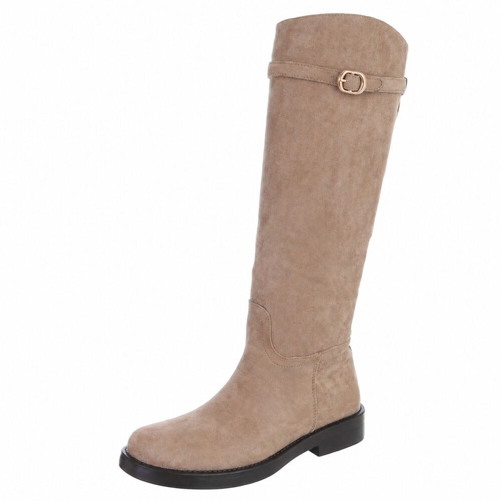 Ital-Design Damen Hoher Stiefel mit Schnalle und Blocksohle Stiefel (92268974) Blockabsatz Flache Stiefel in Hellbraun