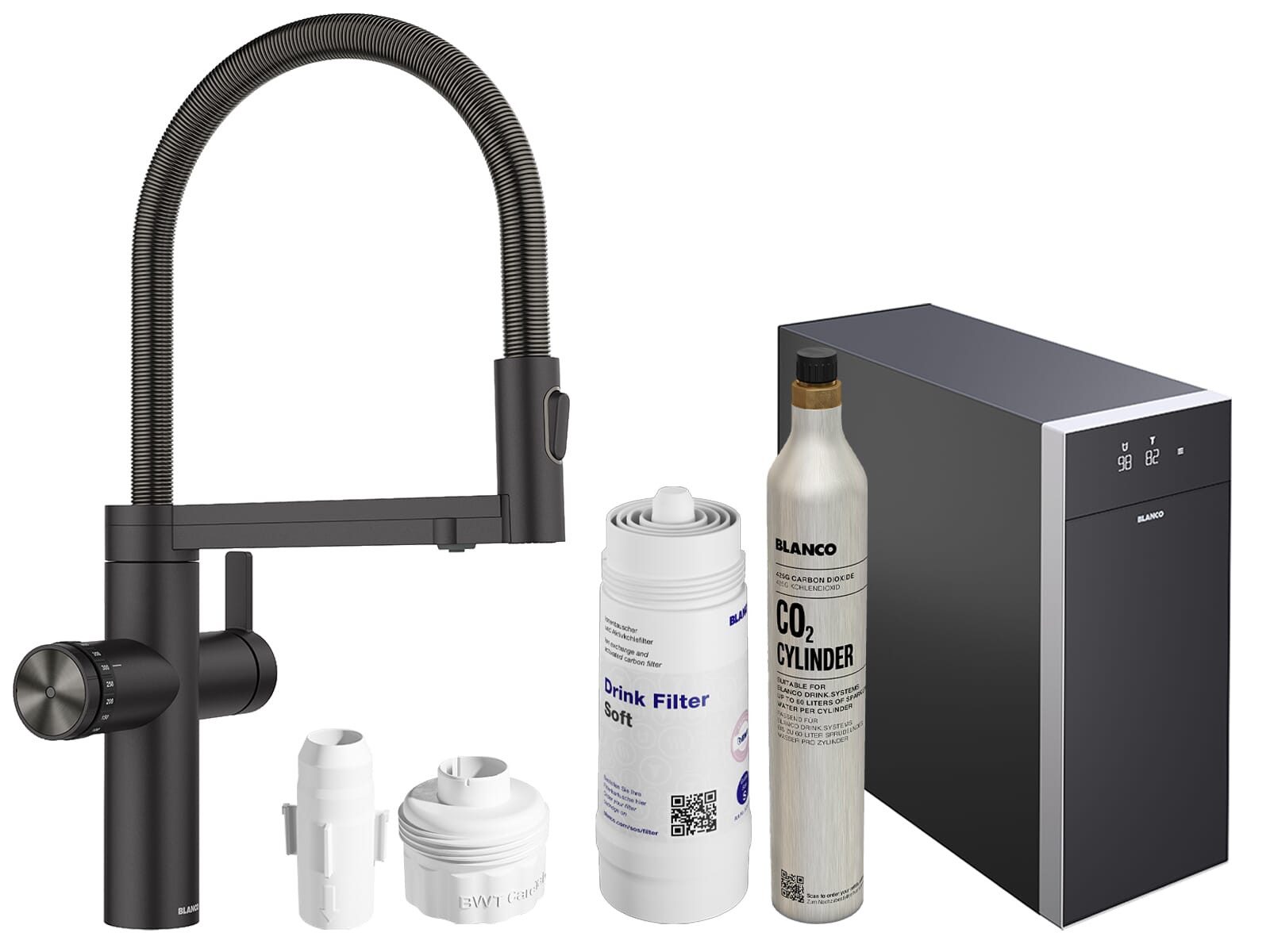 Blanco Küchenarmatur Trinkwasserarmatur Choice Icona + Kühl- & CO₂-Einheit Choice.All 6 in Armatur, Sprudel, kochend, still, gefiltert, 2 Auslässe