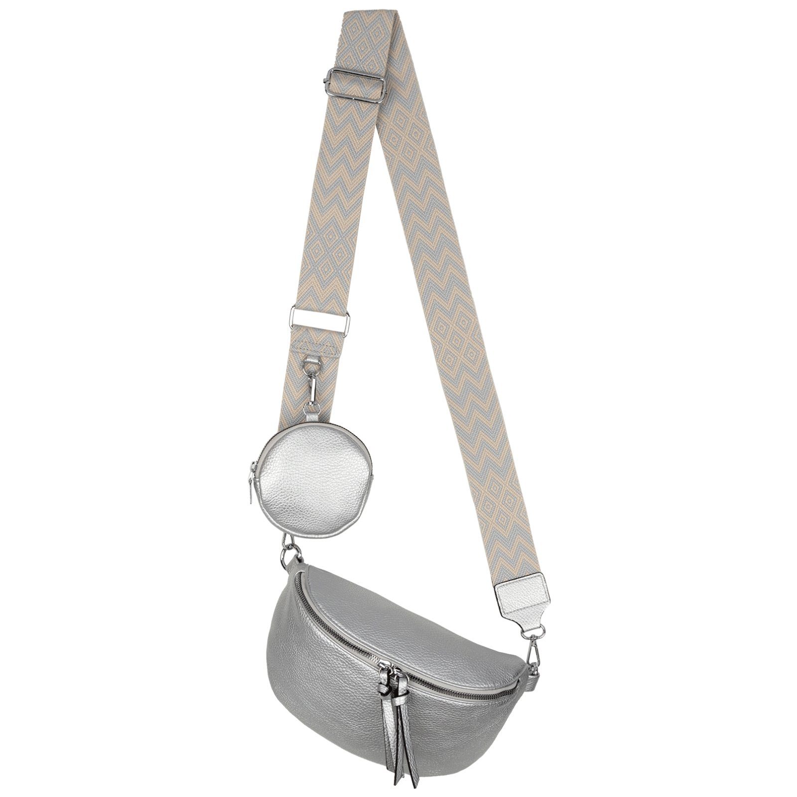 CrossOver, Hüfttasche Crossbody-Bag Schultertasche, Kunstleder Umhängetasche als Bauchtasche Gürteltasche Umhängetasche tragbar SILVER Italy-D, EAAKIE