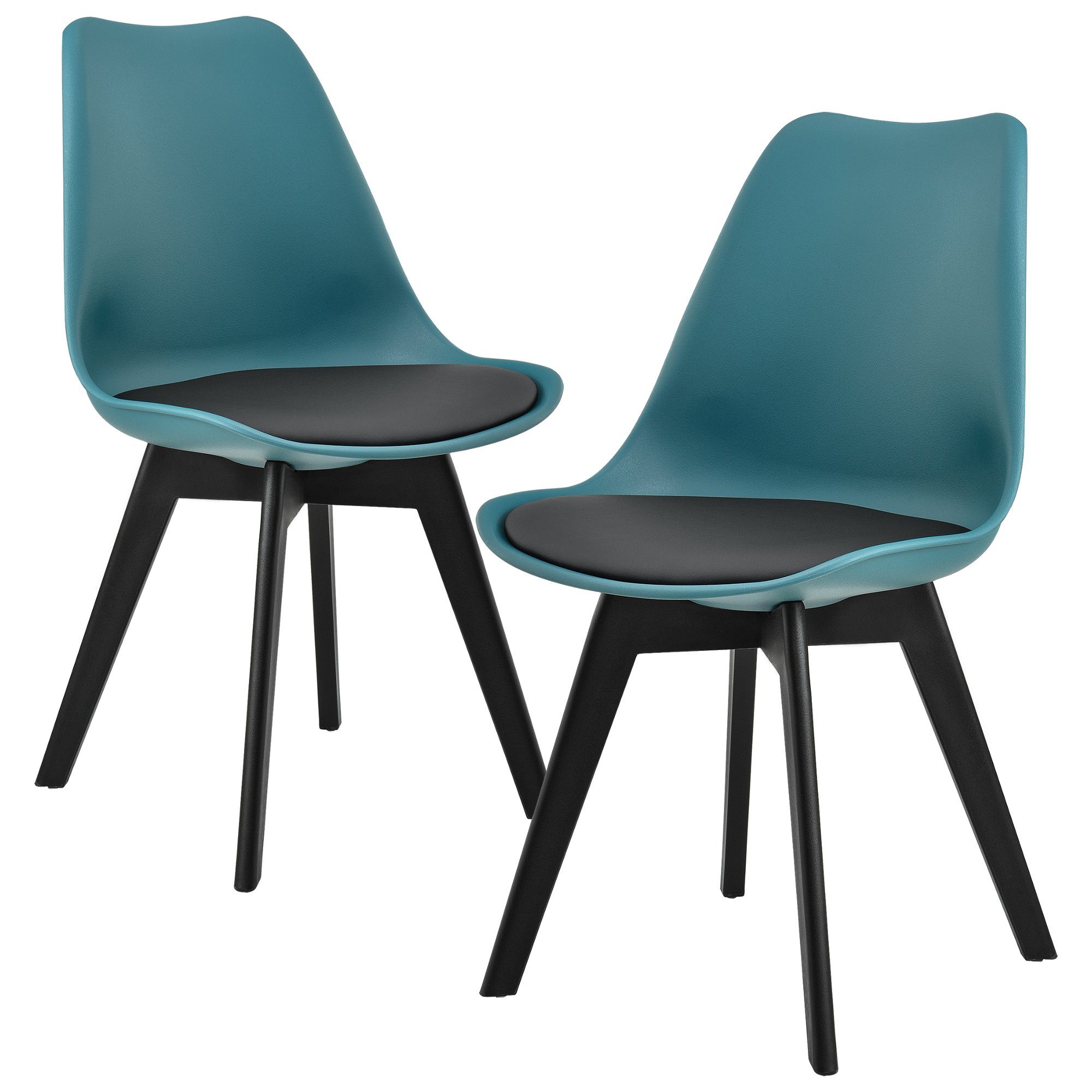 en.casa Stuhl, 2x Design Stühle Esszimmer Türkis Kunststoff Kunst-Leder  Stuhl Set