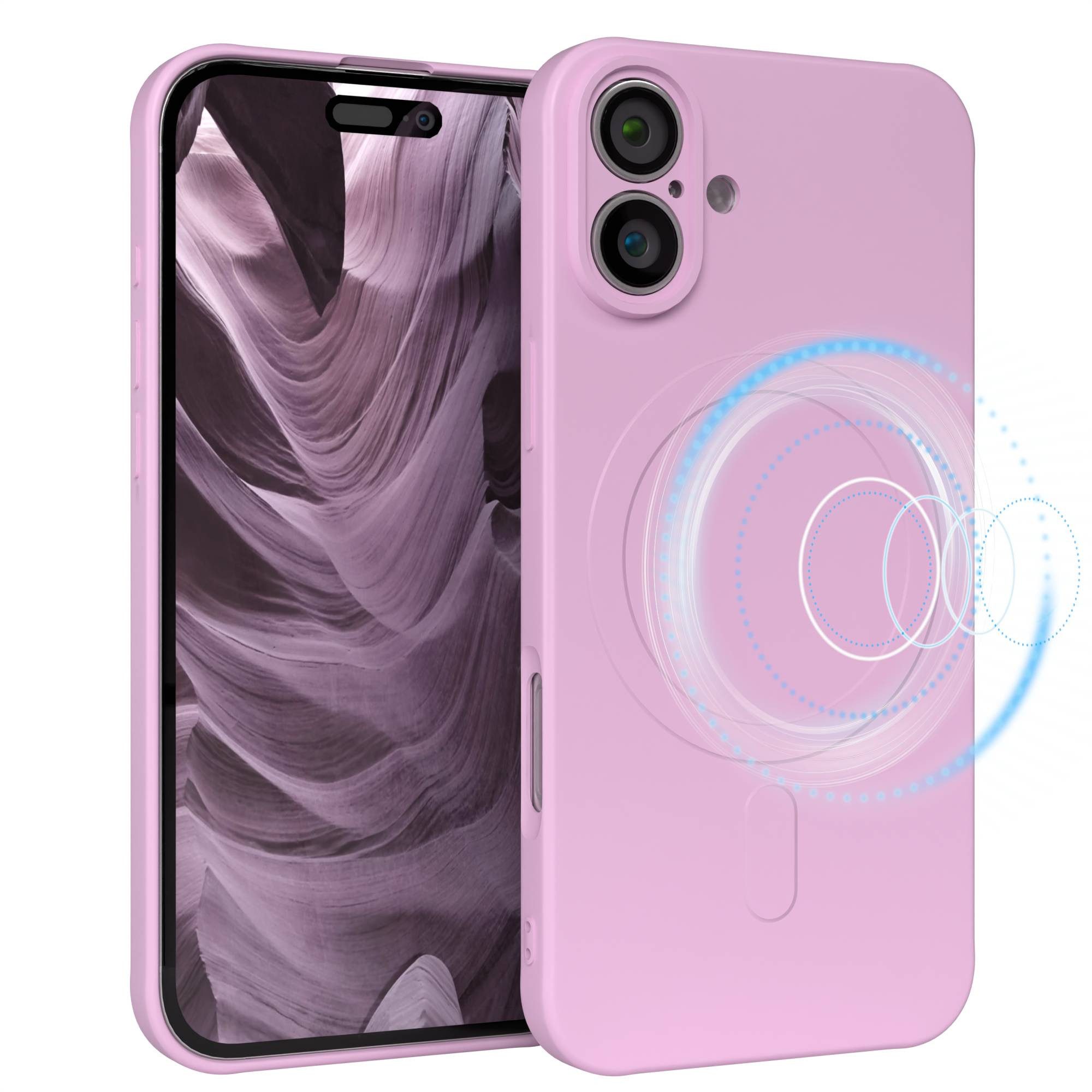 EAZY CASE Handyhülle für Apple iPhone 16 Plus Hülle Silikon 6,7 Zoll, MagSafe Slimcover Kameraschutz Qi-Charging Softcover weich Flieder