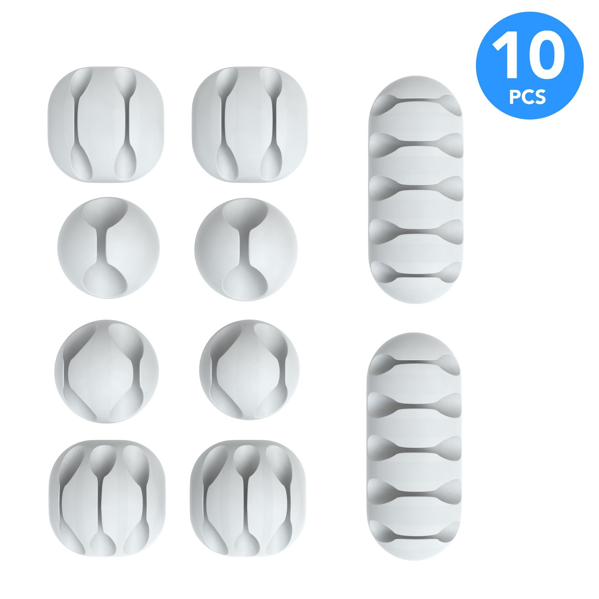 EAZY CASE Kabelführung 10x Kabelmanagement Mix Set, Clips Kabelmanager Kabel Fixierung Kabel Organizer Schreibtisch Weiß