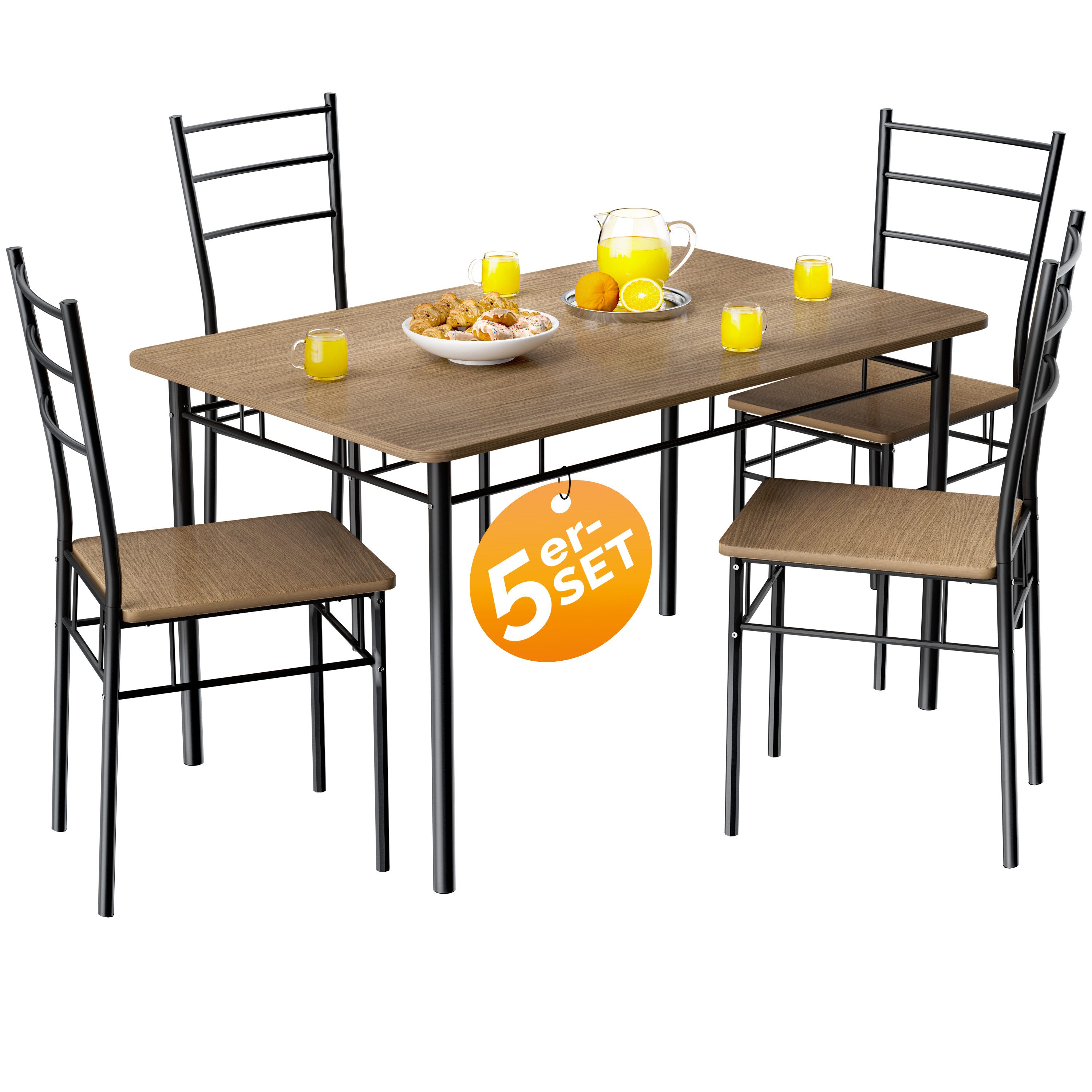 Casaria Essgruppe Leo, (5-tlg), mit 4 Stühlen Holz 5-tlg Set Metall 110x70c günstig online kaufen