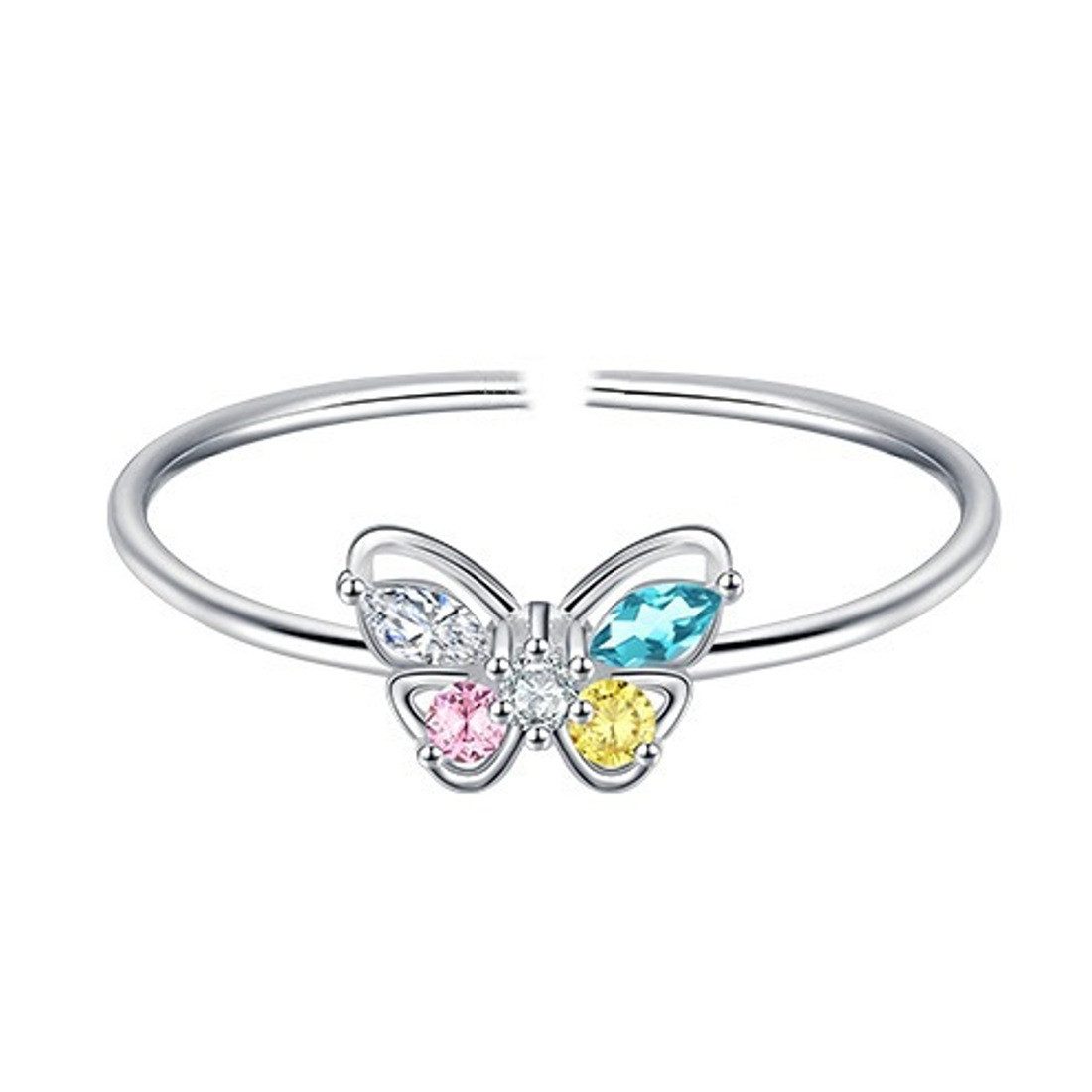 KARMA Fingerring Damenring Silber 925 mit Schmetterling Zirkonia (Geschenk silberner Ring, Damenschmuck Silberschmuck), Silberring Fingerring mehrfarbig verstellbar