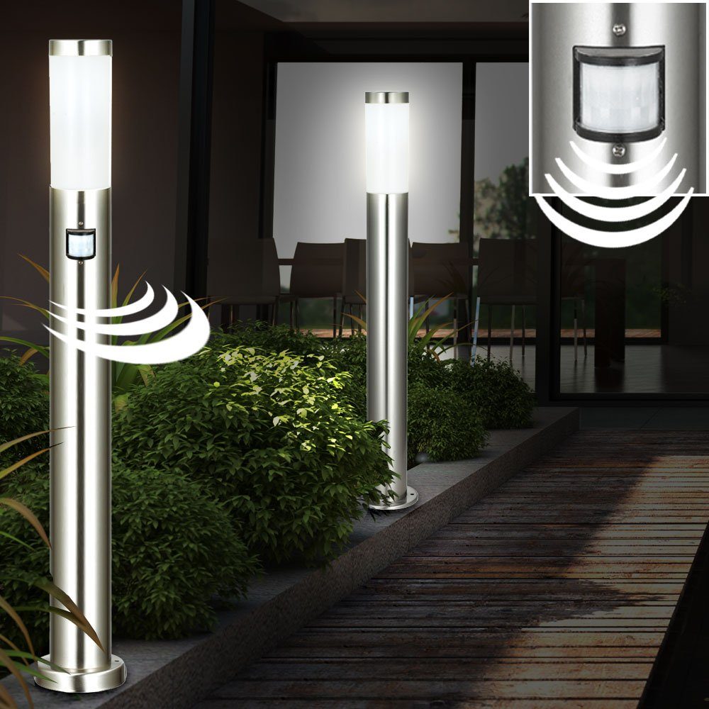 etc-shop LED Außen-Stehlampe, 2er Garten inklusive, Außen Leuchtmittel Set Außen Warmweiß, Weg LED Bewegungsmelder Lampen
