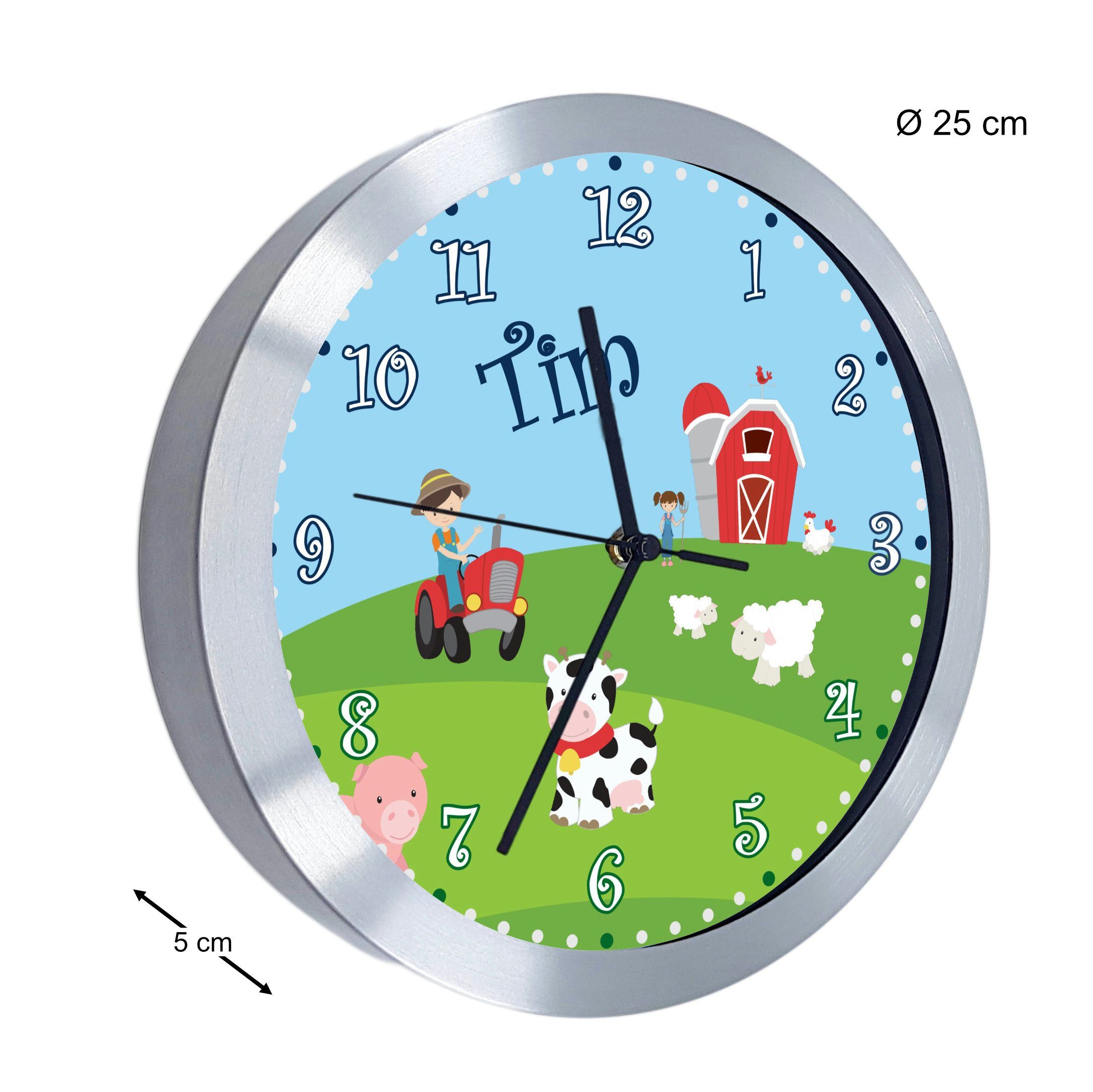 CreaDesign Funkwanduhr Kinderzimmer Kinder personalisiert Bauernhof Wanduhr